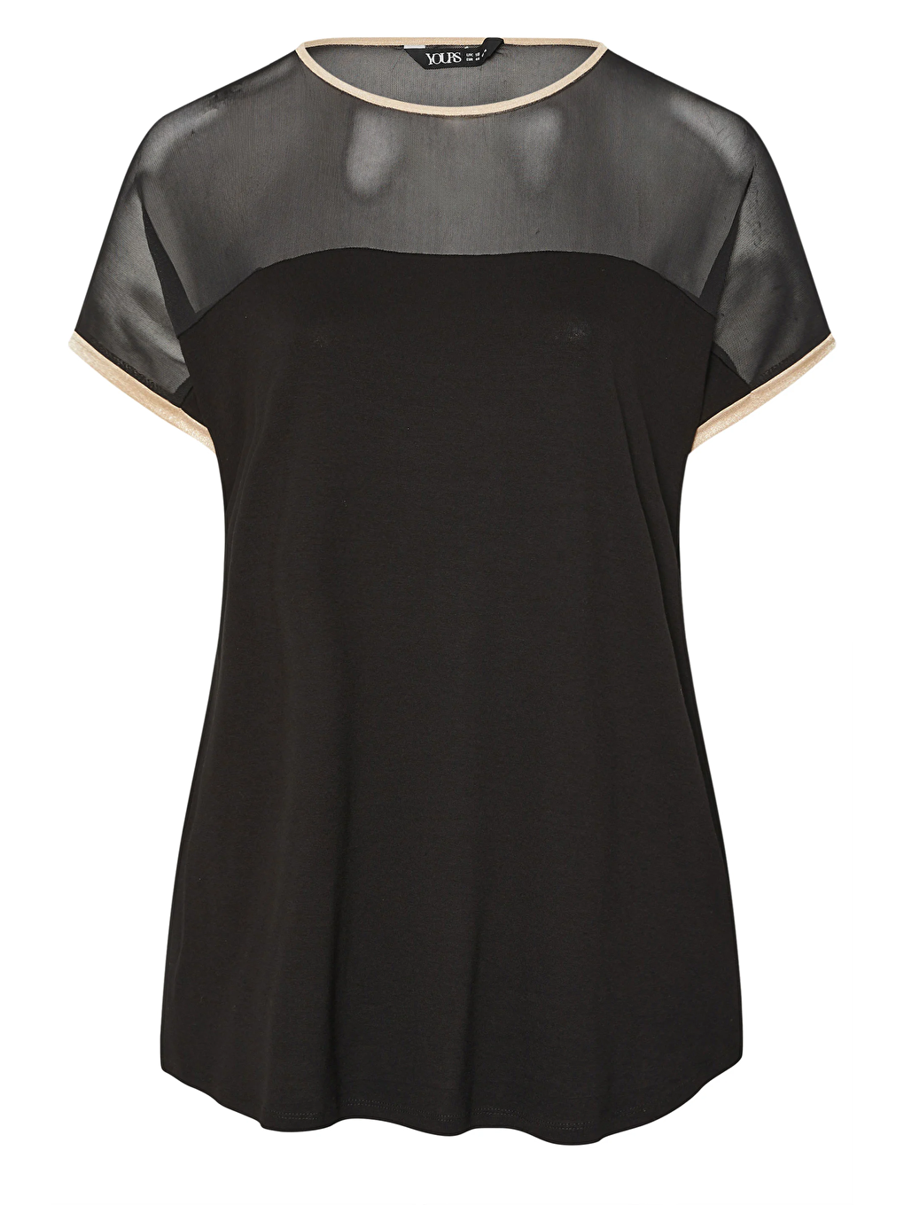 Siyah Büyük Beden Bisiklet Yaka Kısa Kollu Yakası Tül Detaylı Bluz 303847-5