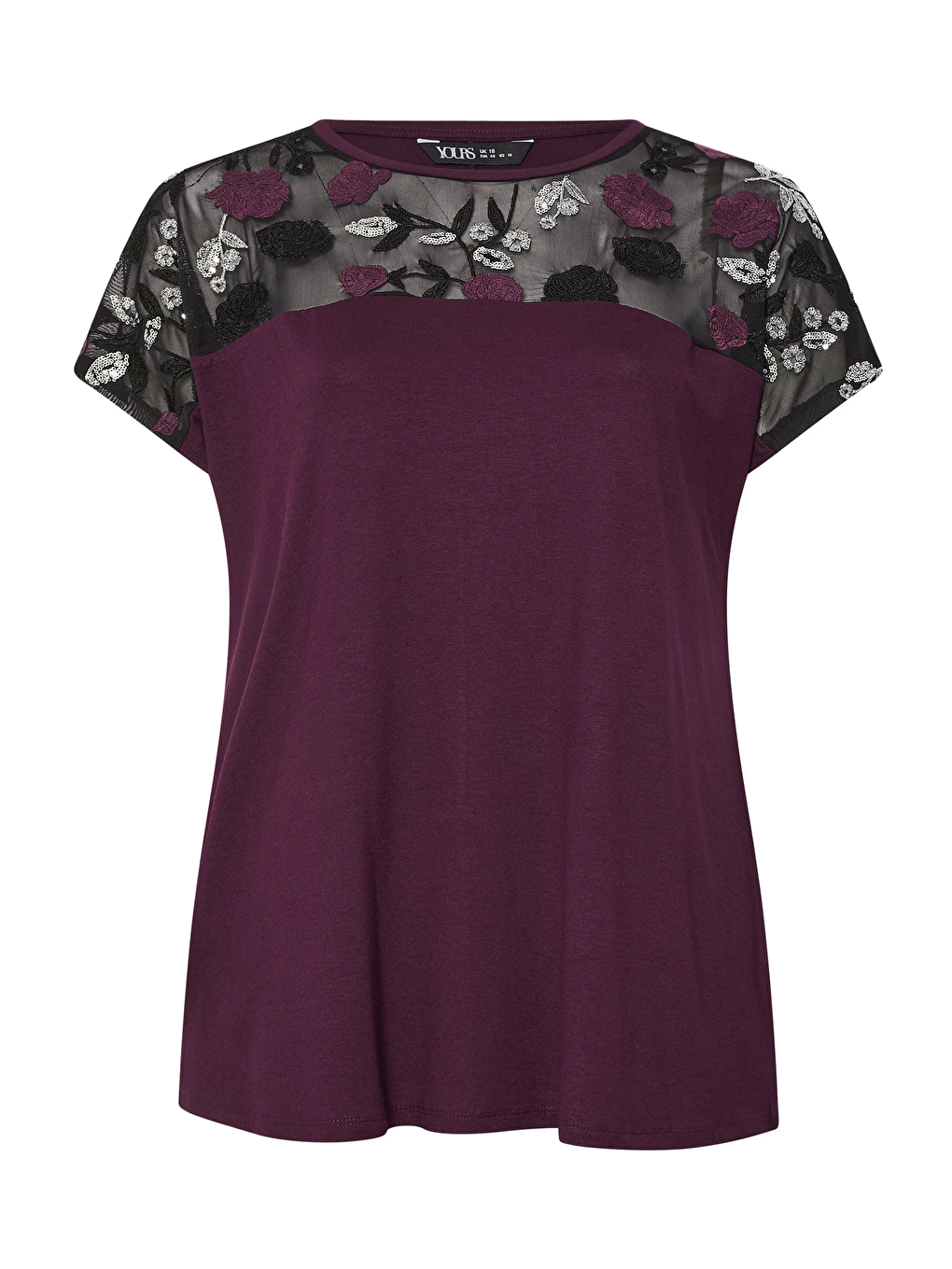 Bordo Büyük Beden Bisiklet Yaka Kısa Kollu Payet Detaylı Bluz 322209-5