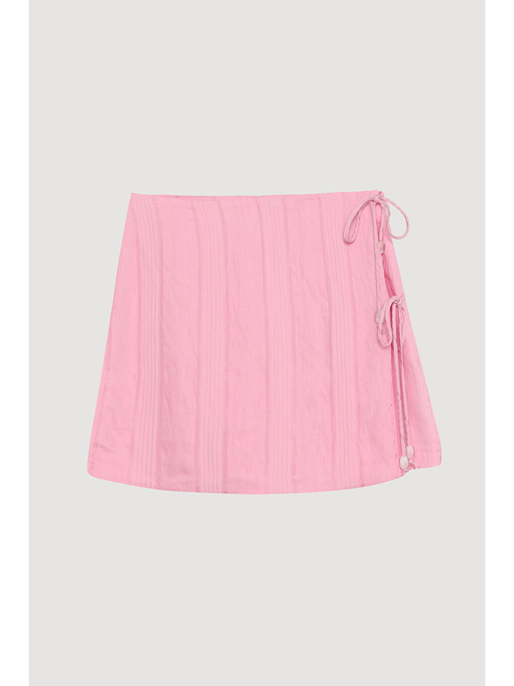 İnce Çizgili Bağlama Detaylı Şort Etek Pembe-1