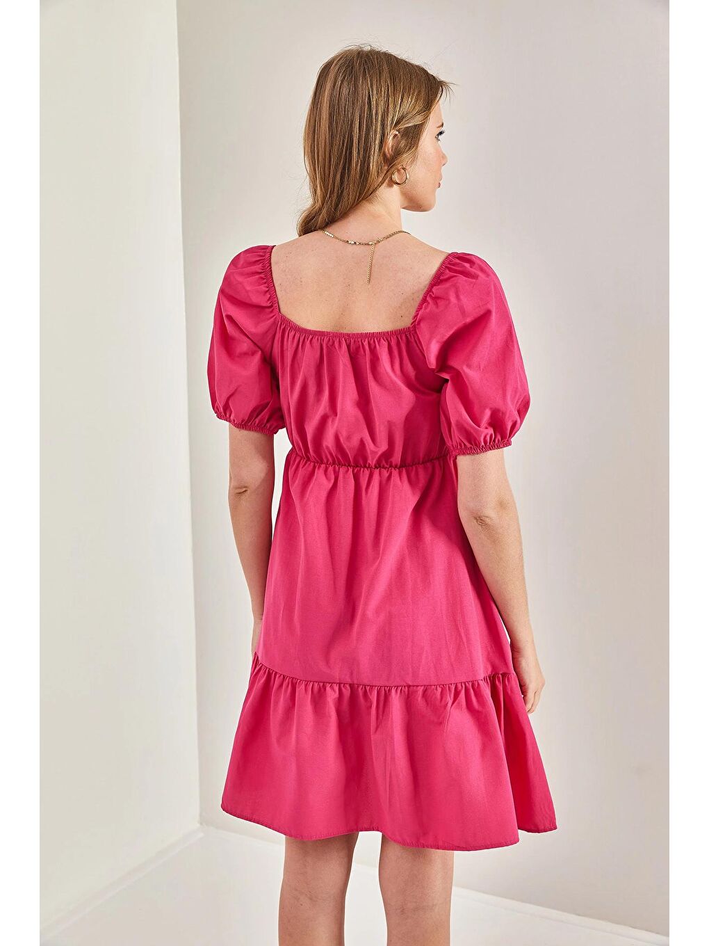 Fuşya Kadın Kare Yaka Terikoton Elbise-3