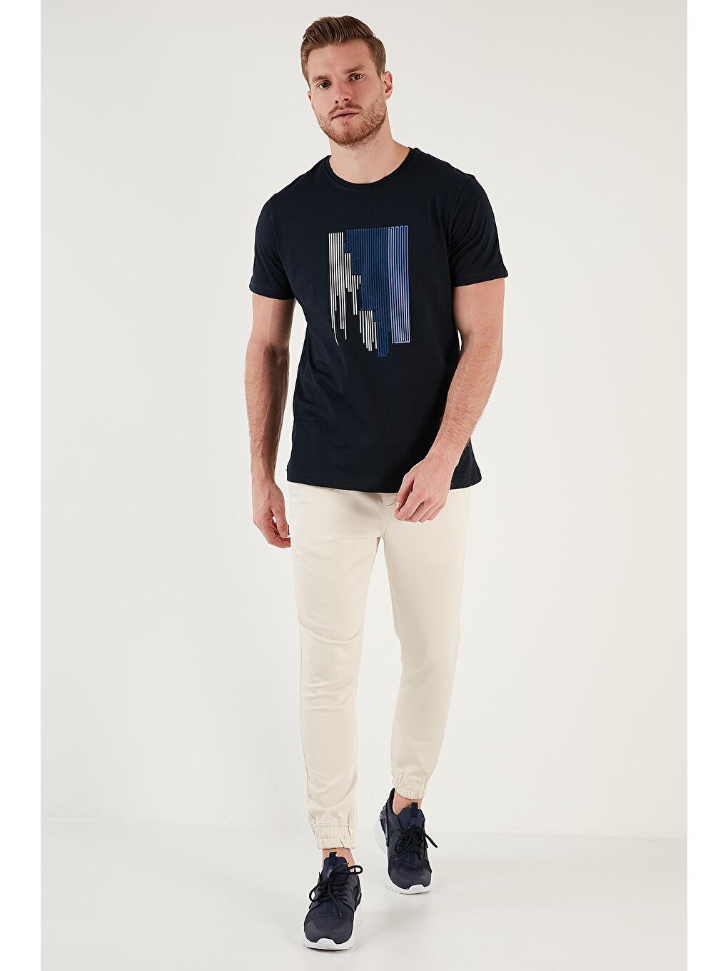 Buratti Lacivert Baskılı % 100 Pamuk Slim Fit Bisiklet Yaka T Shirt 646B3780 - 2