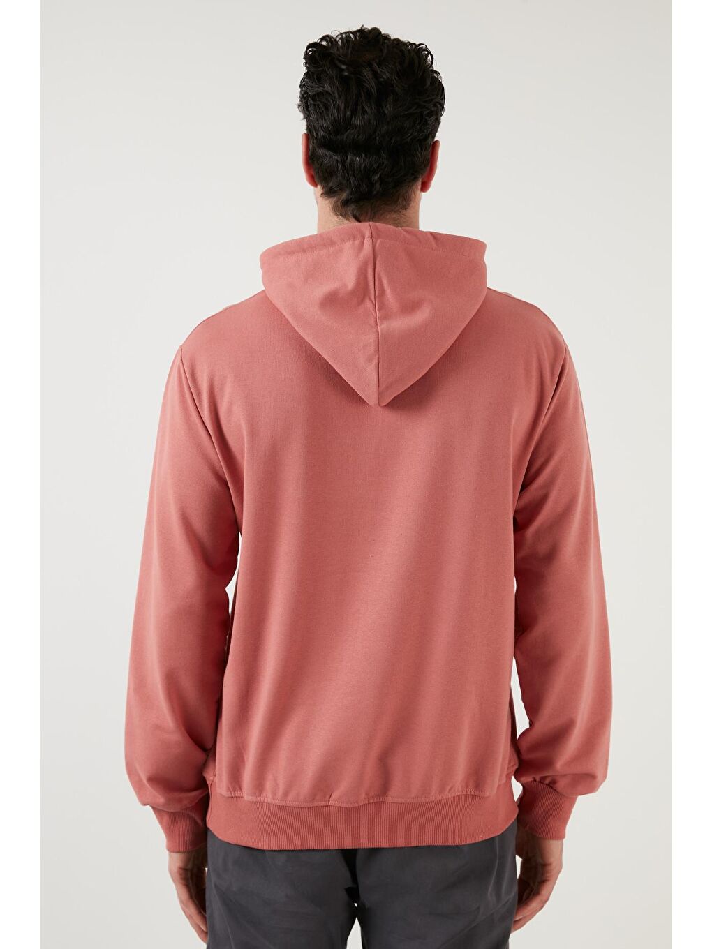 Pembe Slim Fit Baskılı Kapüşonlu Kanguru Cepli Pamuklu Sweat 5414017-4