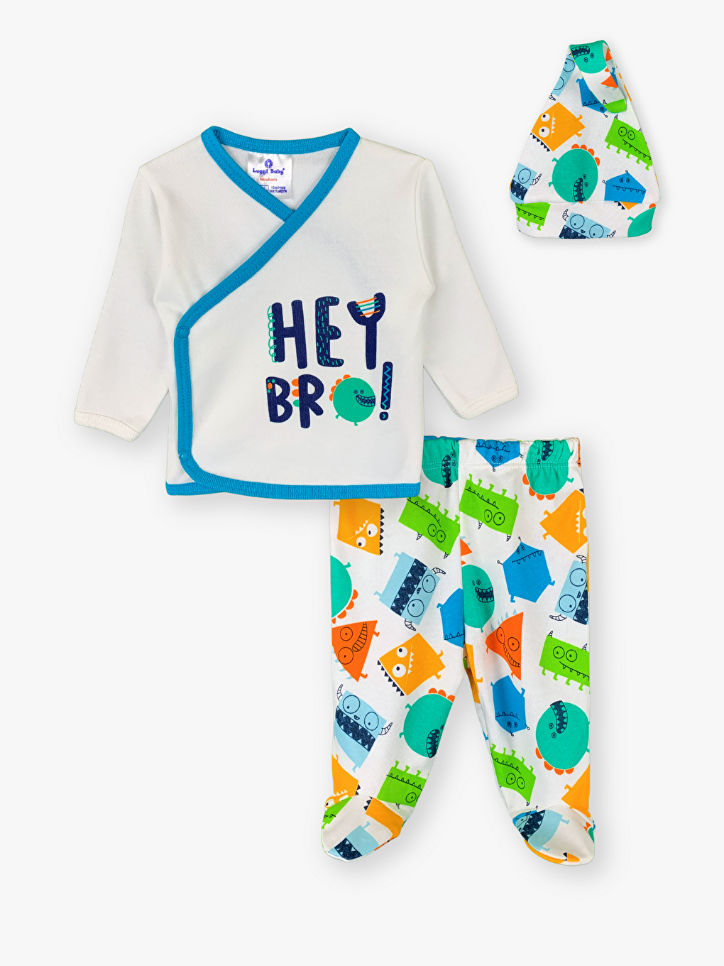 Ekru Zarf Yaka Uzun Kollu Erkek Bebek 3’lü Takım