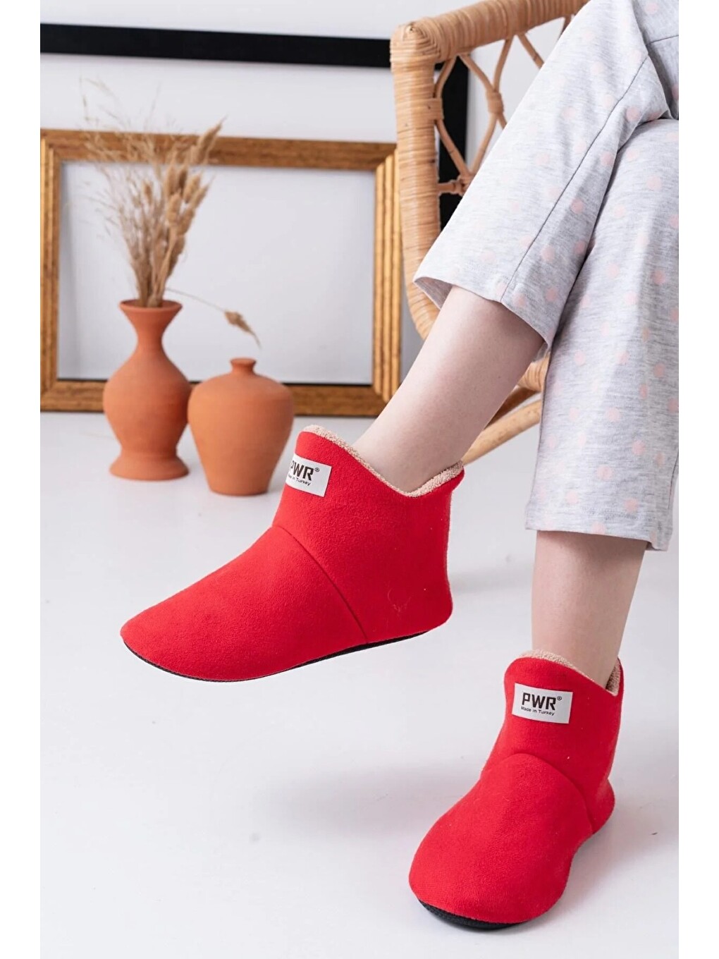 Kırmızı Unisex Içi Yünlü Ev Pandufu Ev Botu Ev Ayakkabısı-1