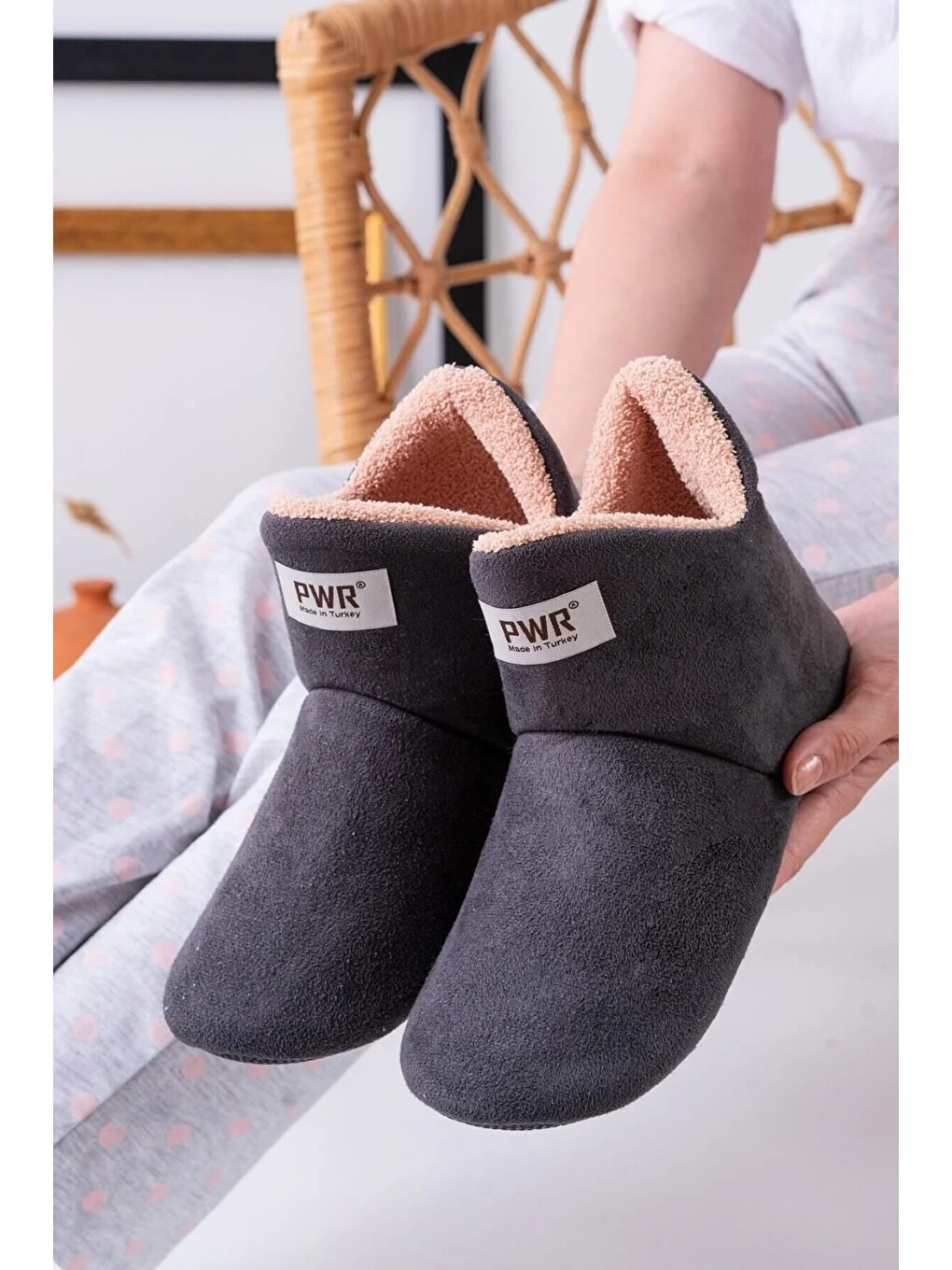 Gri Unisex Içi Yünlü Ev Pandufu Ev Botu Ev Ayakkabısı