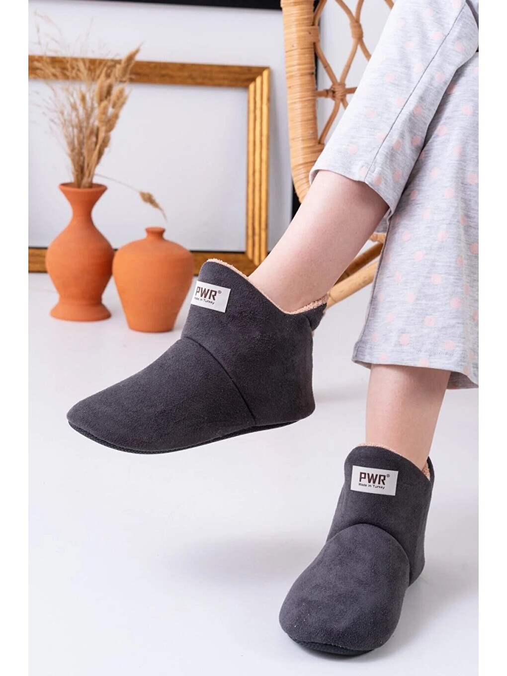 Gri Unisex Içi Yünlü Ev Pandufu Ev Botu Ev Ayakkabısı-1