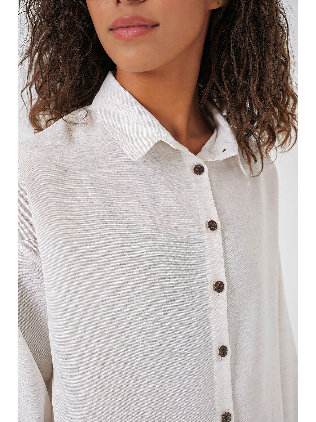 Ekru Kadın Krem Oversize Keten Alt Üst Takım 6622-3