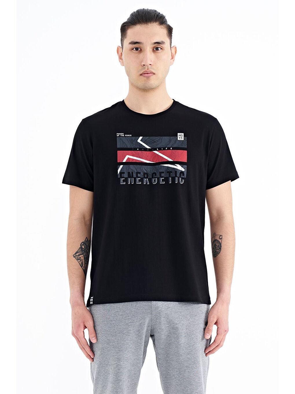 TOMMYLIFE Siyah Yazı Baskılı O Yaka Standart Kalıp Erkek T-shirt - 88201