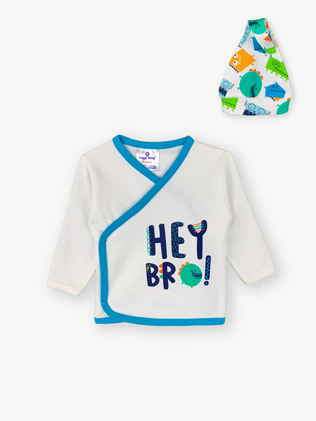 Ekru Zarf Yaka Uzun Kollu Erkek Bebek 3’lü Takım-1