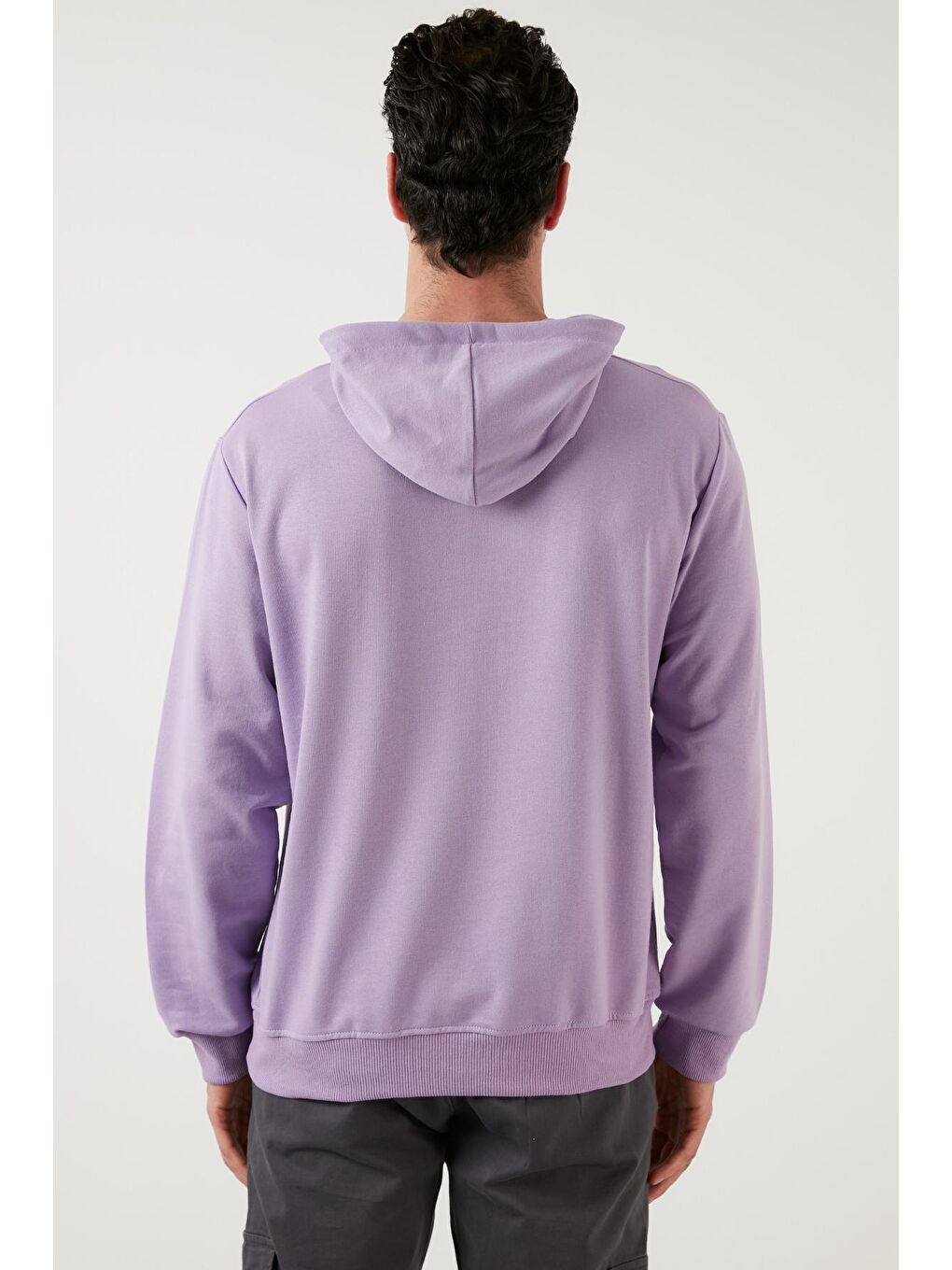 Lila Slim Fit Baskılı Kapüşonlu Kanguru Cepli Pamuklu Erkek Hoodie 5414017-4