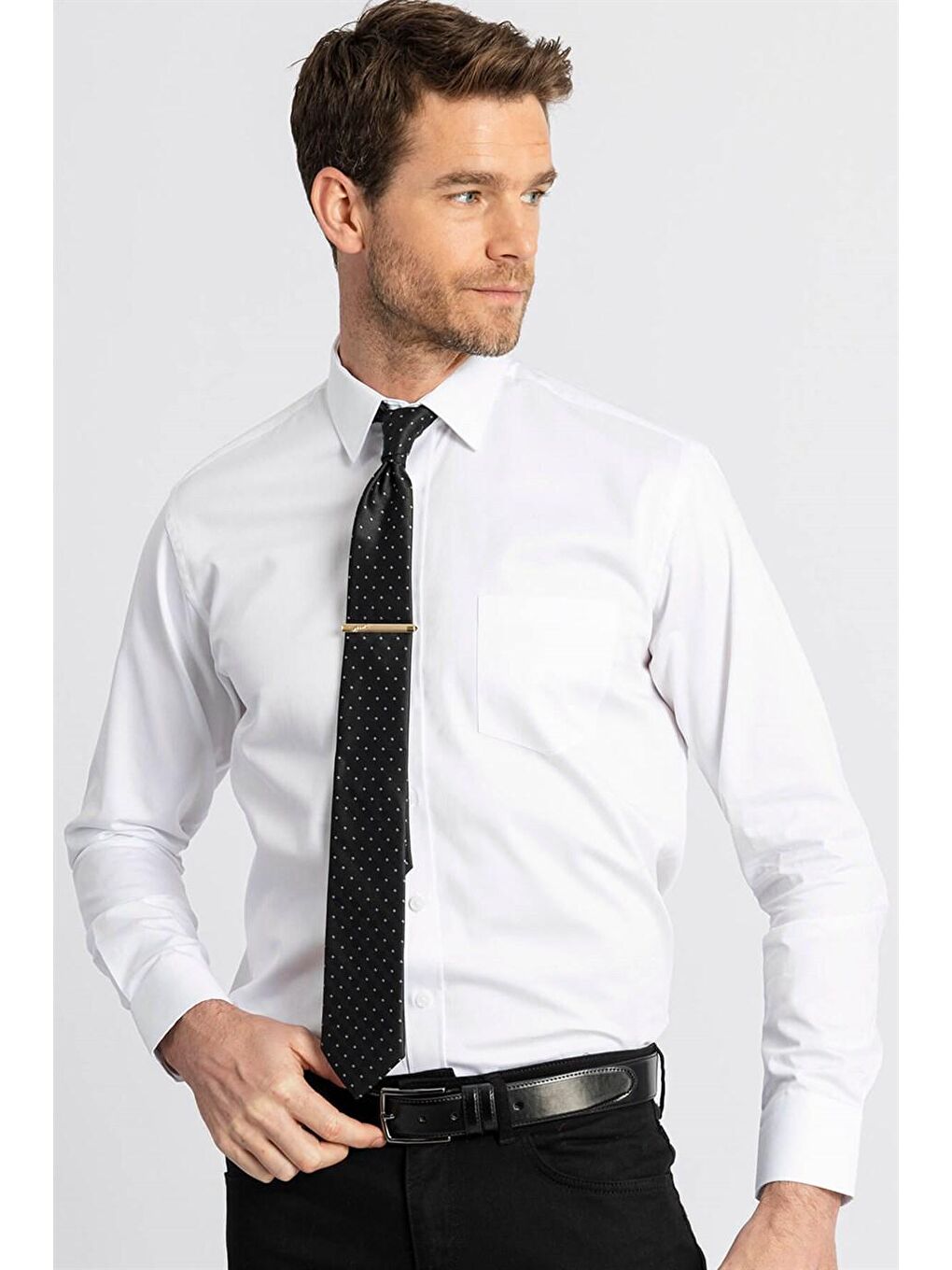 Beyaz Klasik Fit Rahat Kesim Pamuk Saten, Erkek Gömlek-1