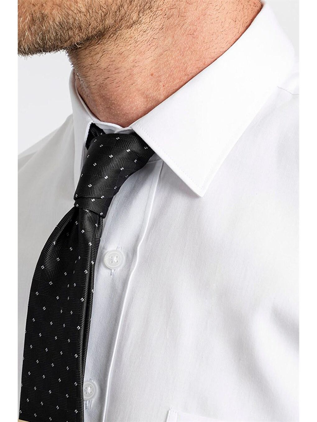 Beyaz Klasik Fit Rahat Kesim Pamuk Saten, Erkek Gömlek-2