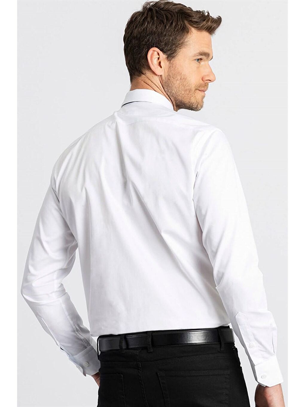 Beyaz Klasik Fit Rahat Kesim Pamuk Saten, Erkek Gömlek-3
