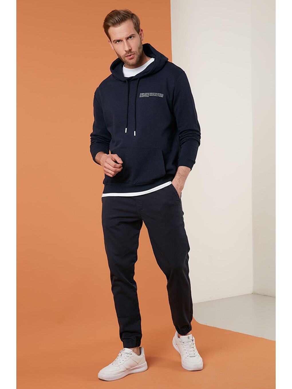 Buratti Lacivert Baskılı Kapüşonlu Kanguru Cepli Slim Fit Sweat 568R706 - 1