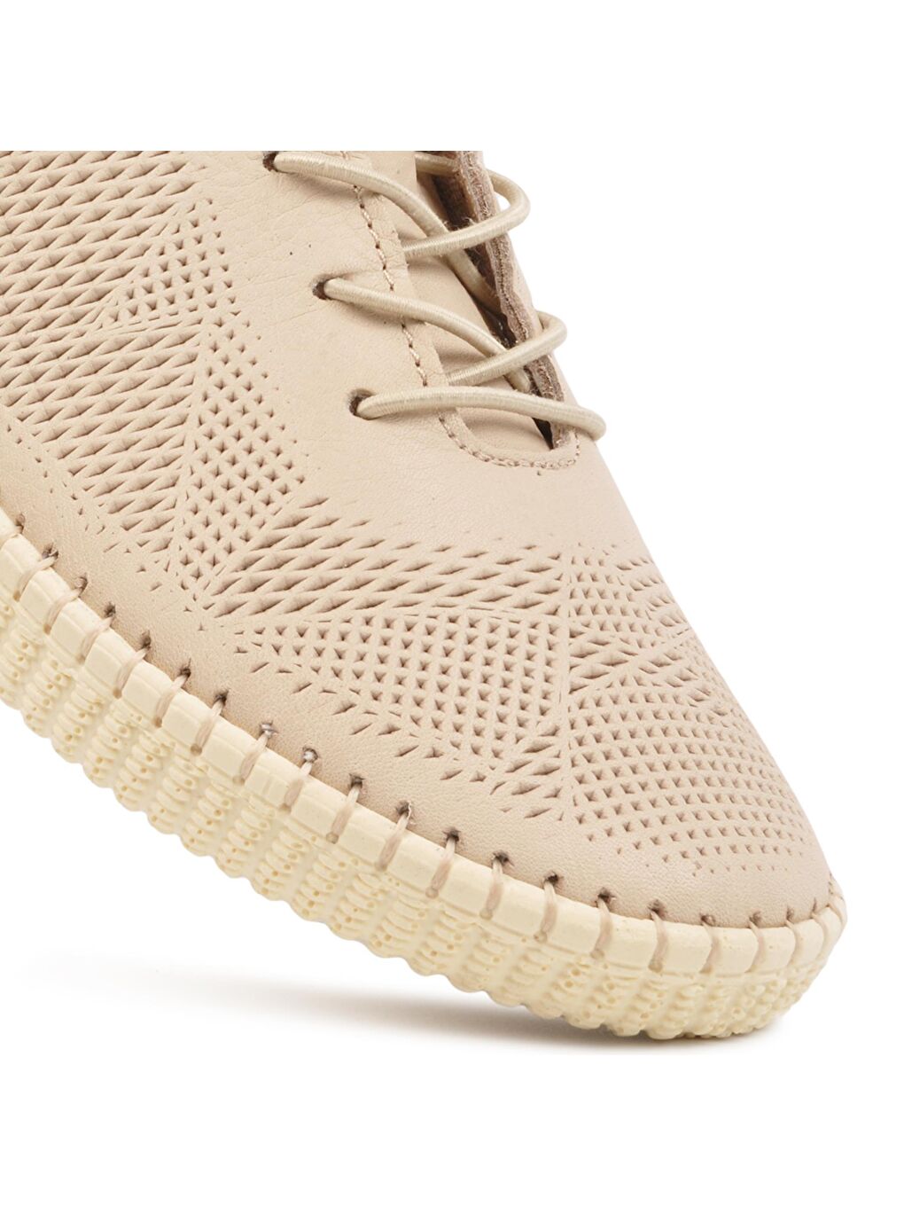 7892 Hakiki Deri Bej Kadın Babet Ayakkabı-1