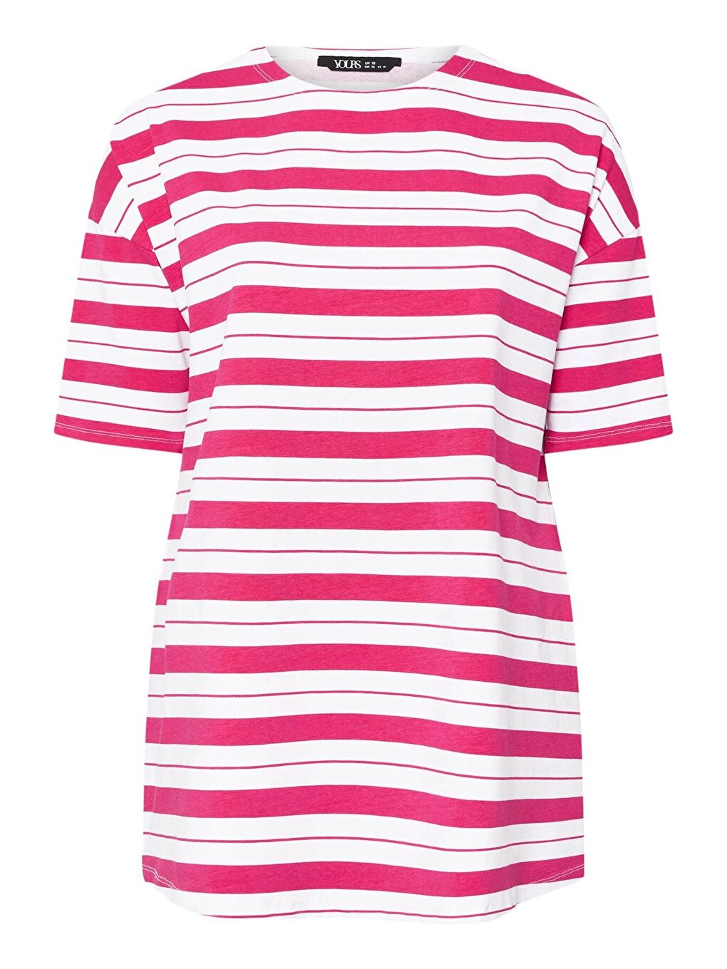 Pembe Büyük Beden Bisiklet Yaka Kısa Kollu Yanları Yırtmaçlı Çizgili T-shirt 303945-5