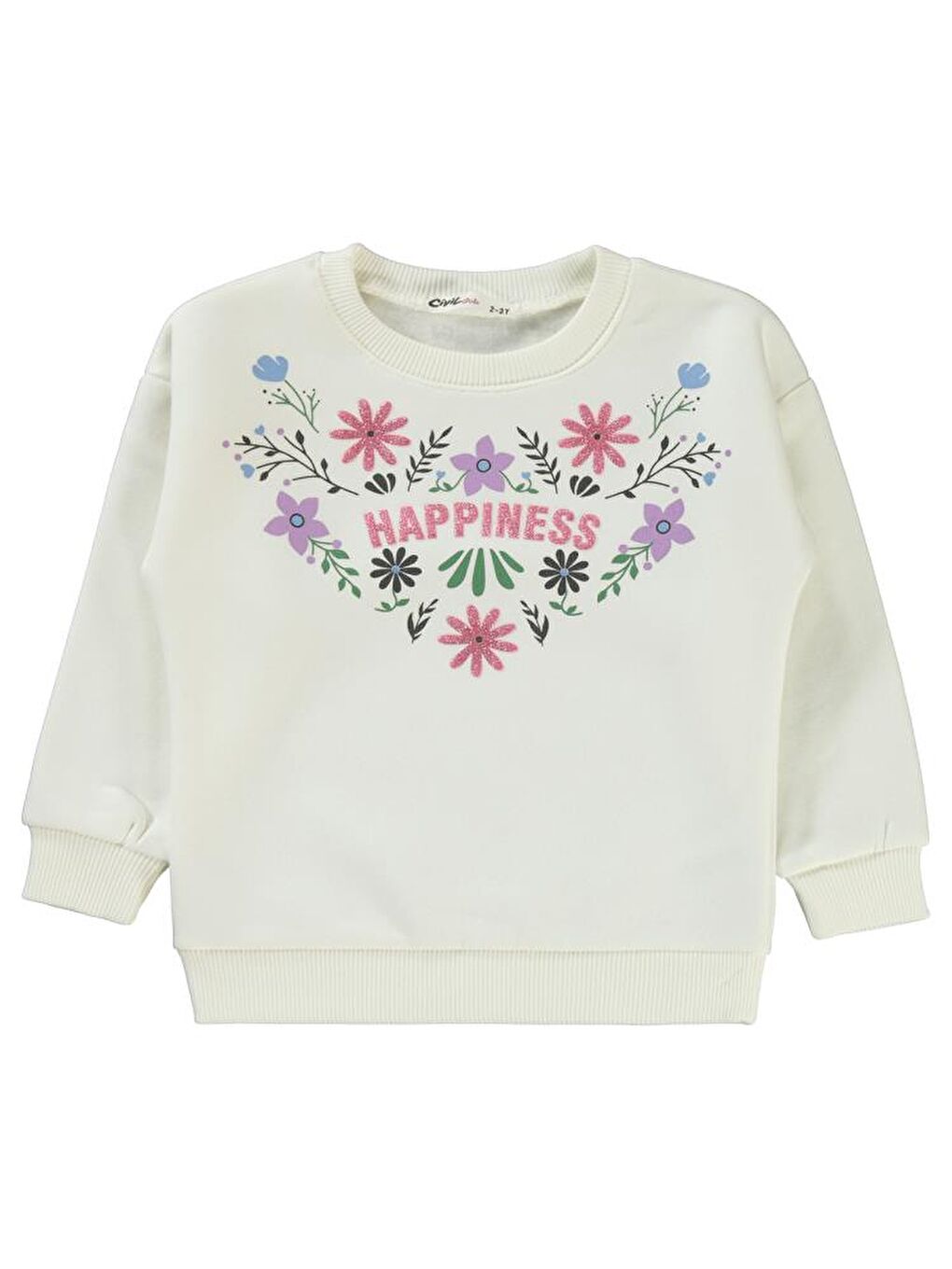 Girls Happıness Baskılı 2-5 Yaş Sweatshirt - Ekru 2-3 Yaş-2
