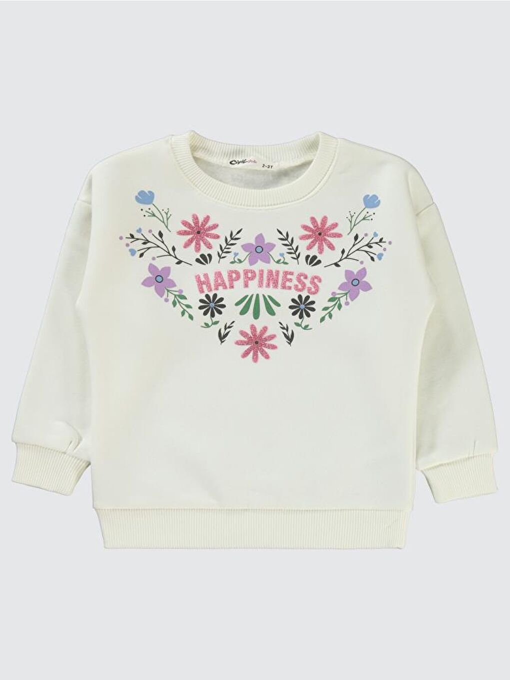 Girls Happıness Baskılı 2-5 Yaş Sweatshirt - Ekru 2-3 Yaş-3