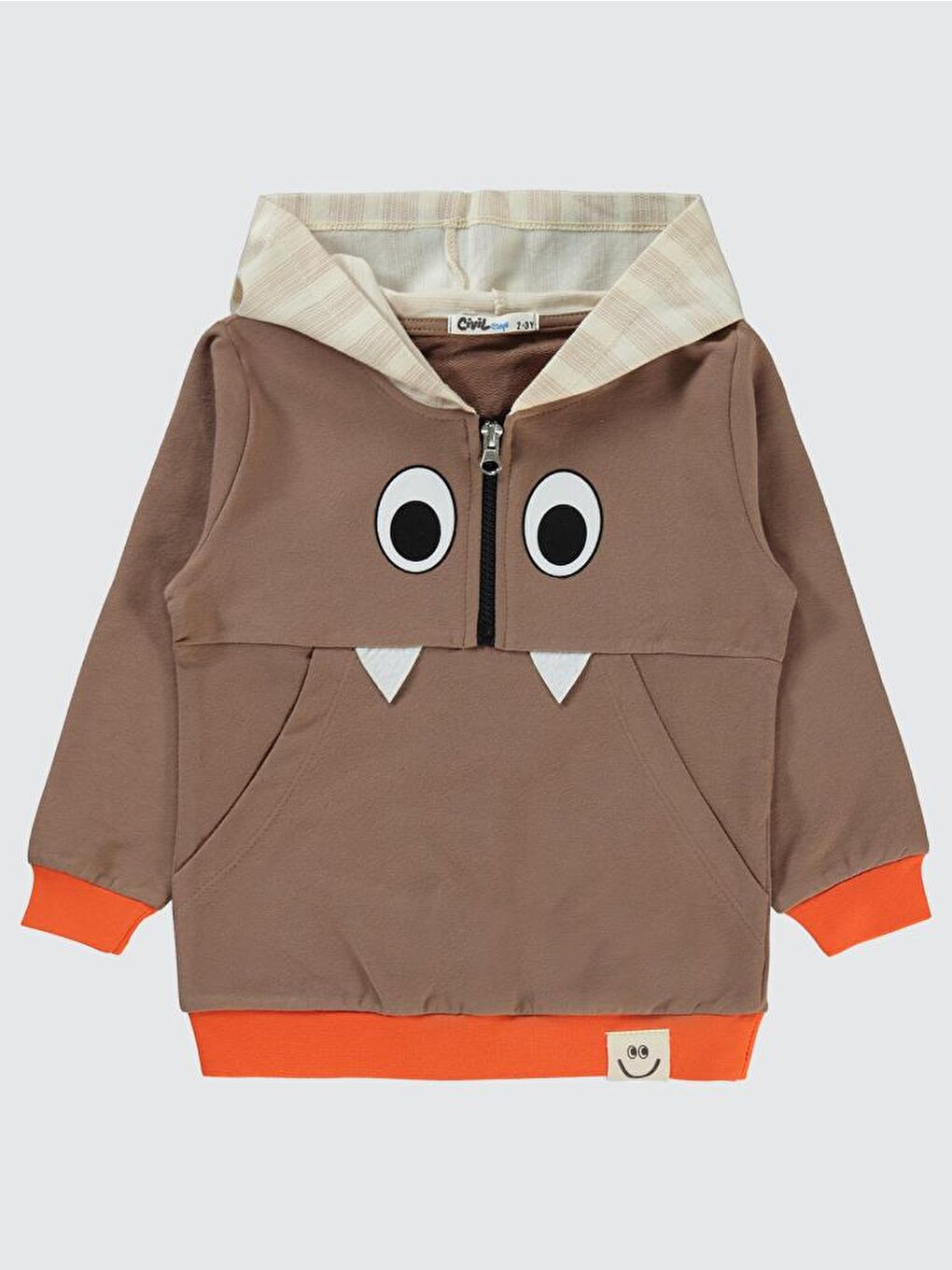 Boys Göz Baskılı Cepli Kapüşonlu 2-5 Yaş Sweatshirt - Turuncu 5-6 Yaş-1