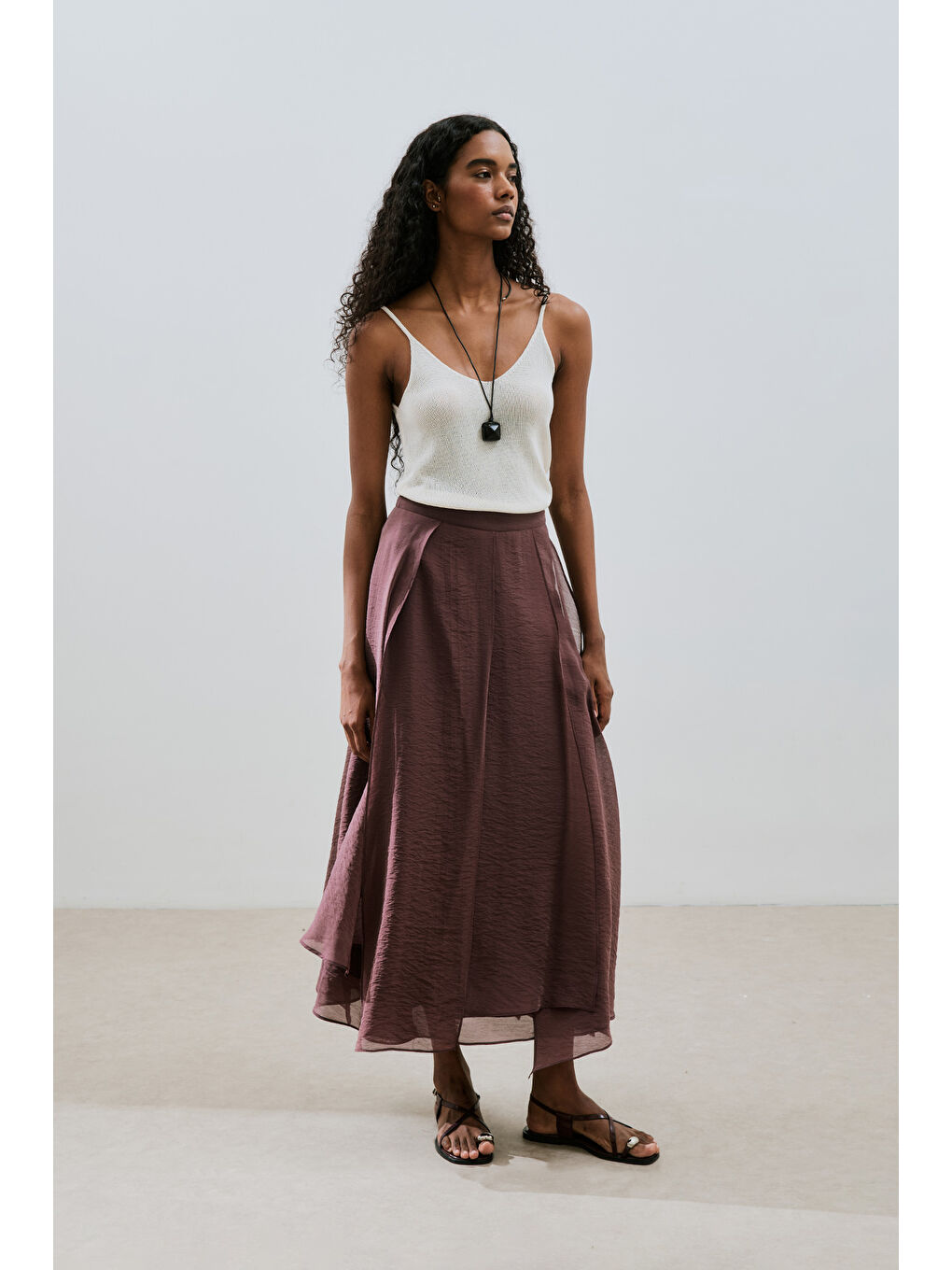 Katlı Fırfırlı Uzun Etek Bordo-1