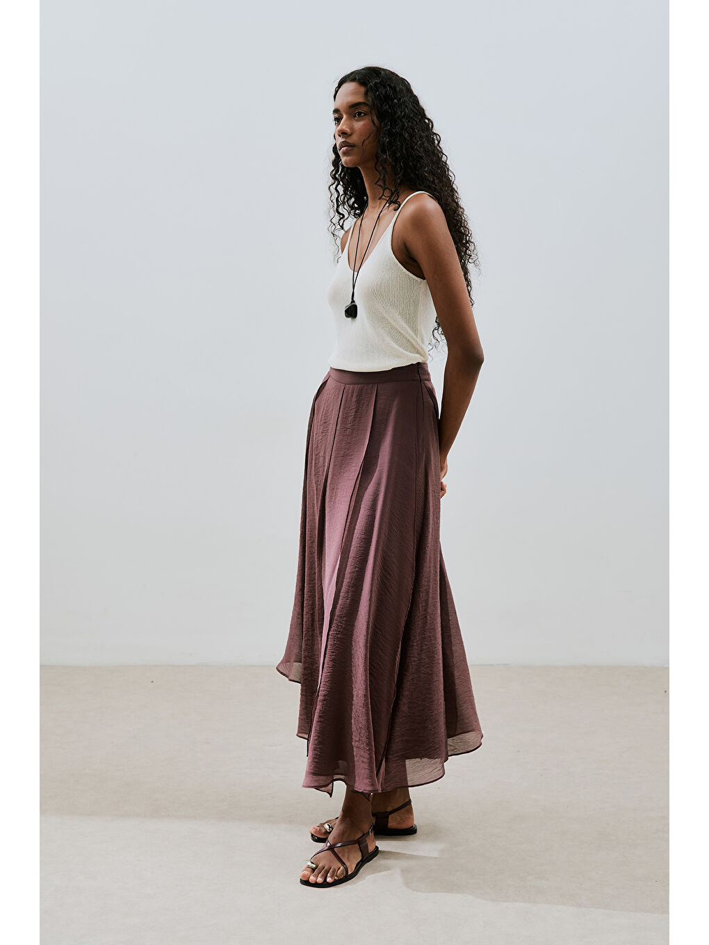 Katlı Fırfırlı Uzun Etek Bordo-2