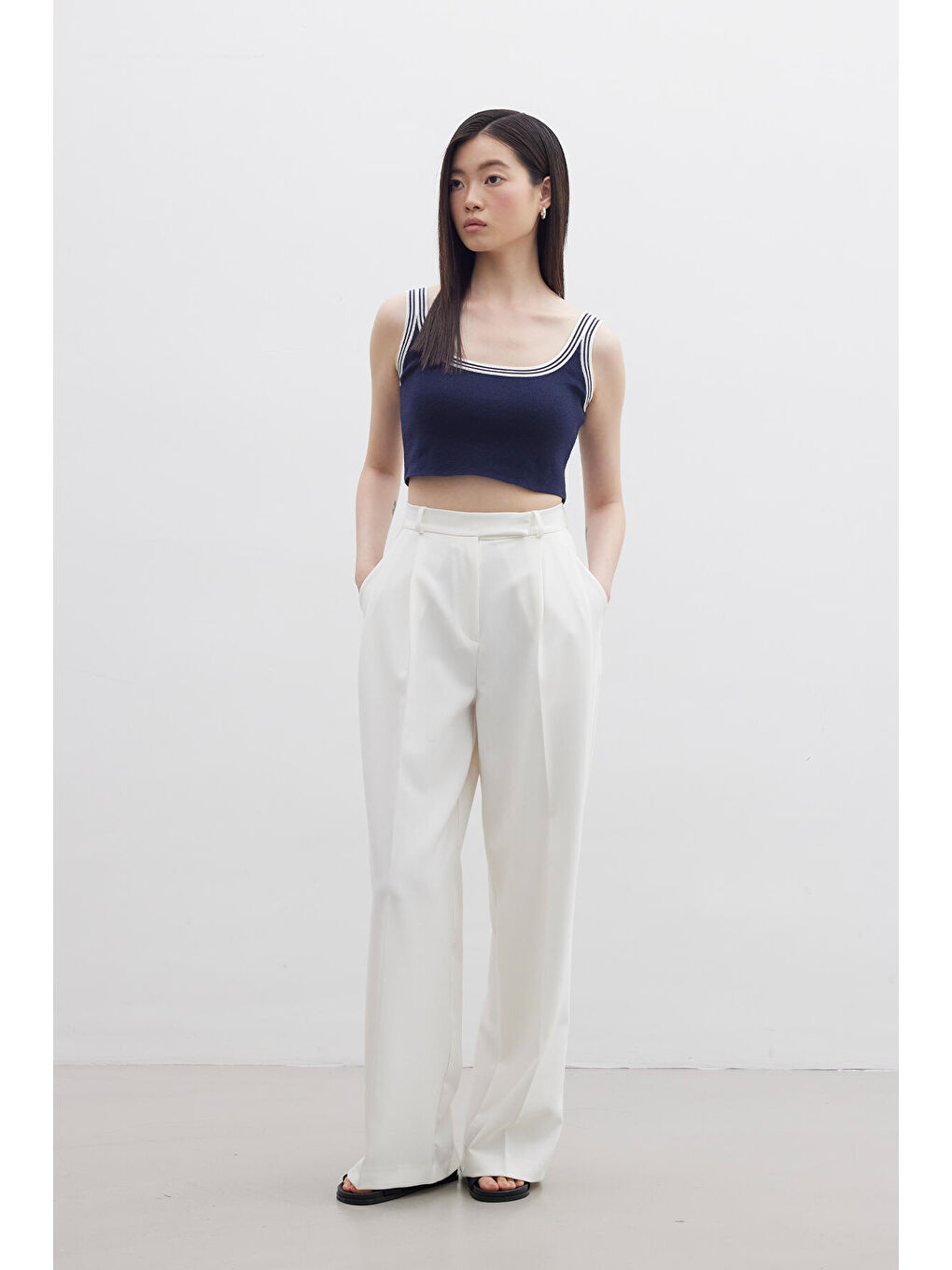 Askılı İnce Triko Bluz Lacivert-2