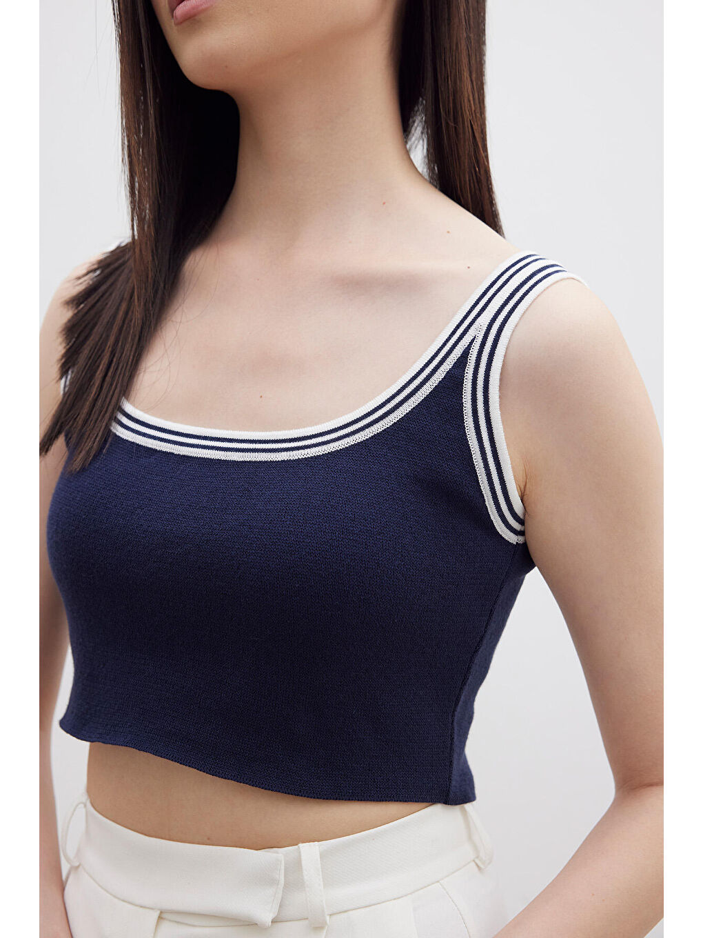 Askılı İnce Triko Bluz Lacivert-3