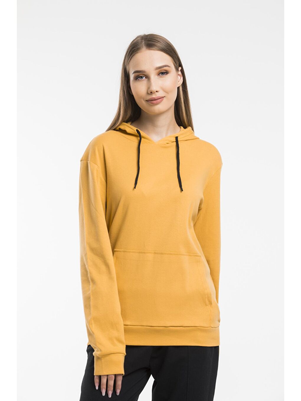 Süperlife Sarı Kadın Kapüşonlu Oversize Fit Sweatshirt spr21k55