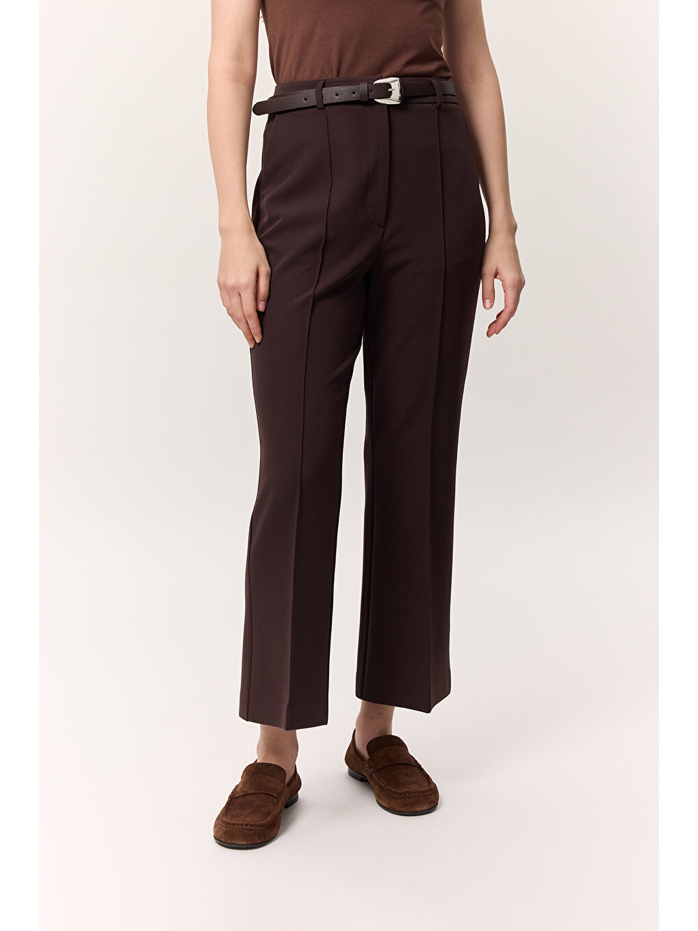 Dikiş Detaylı Flare Pantolon Kahverengi-3