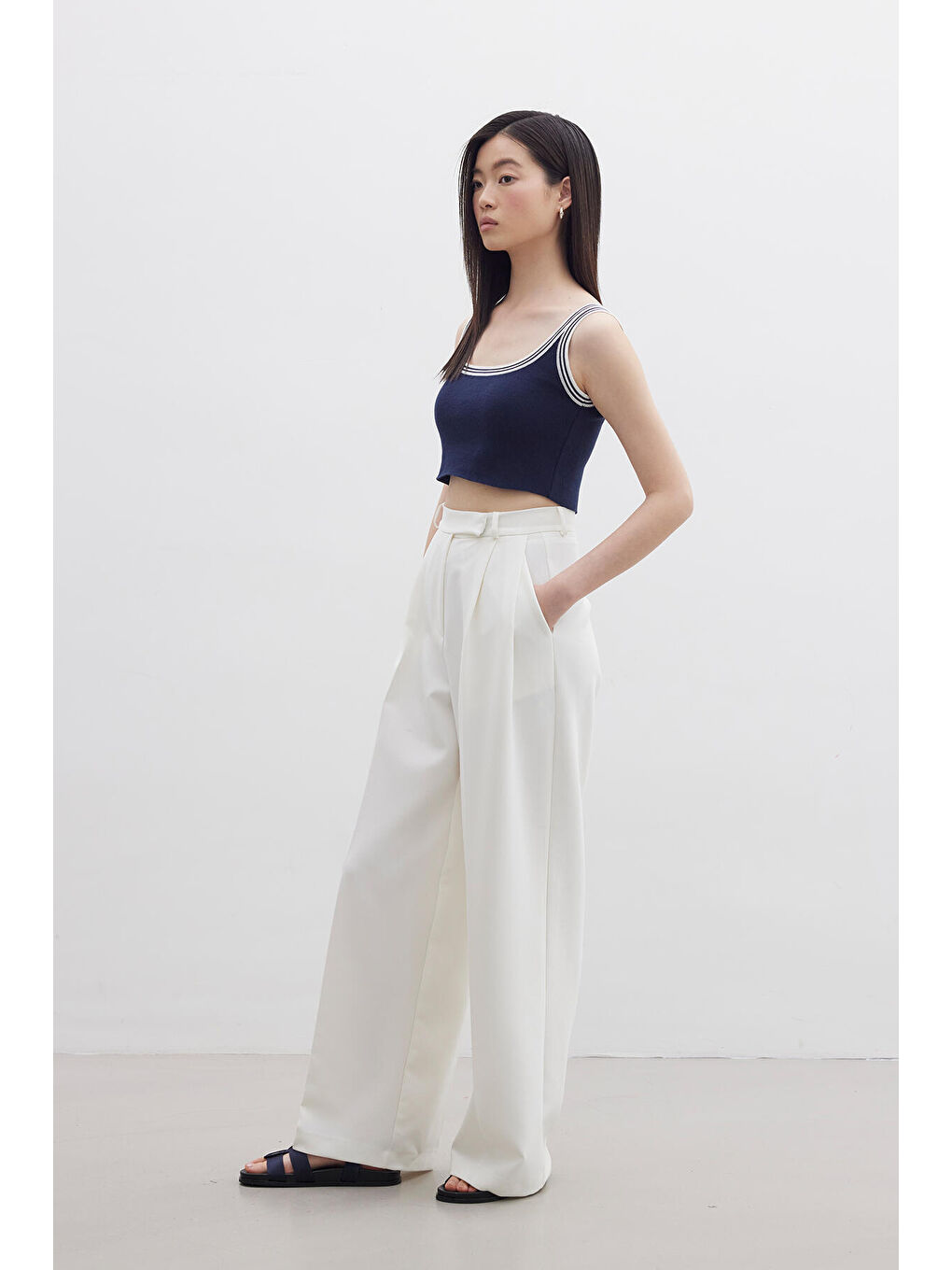 Askılı İnce Triko Bluz Lacivert-5