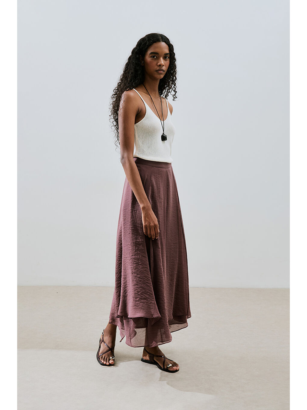 Katlı Fırfırlı Uzun Etek Bordo-4