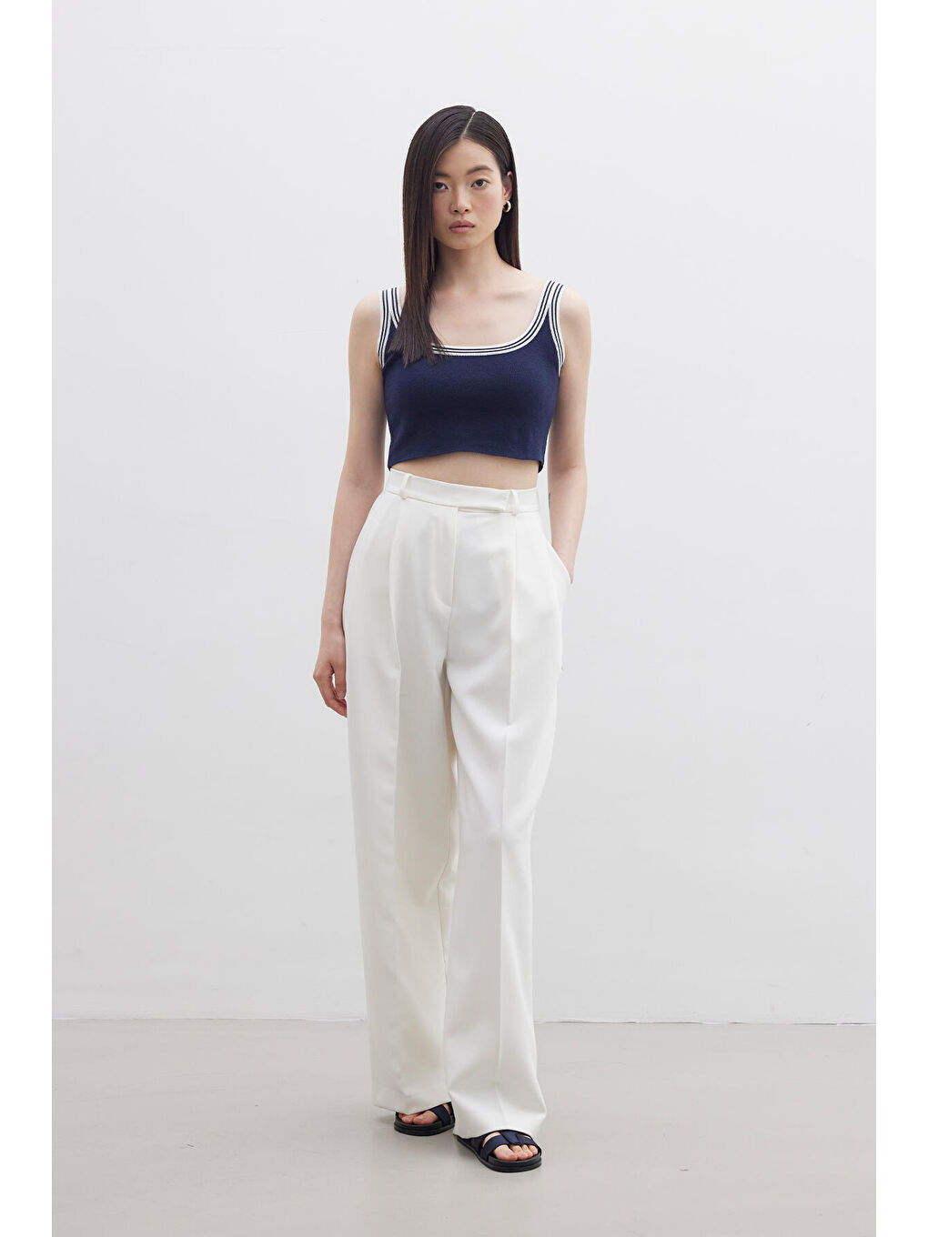 Askılı İnce Triko Bluz Lacivert-6