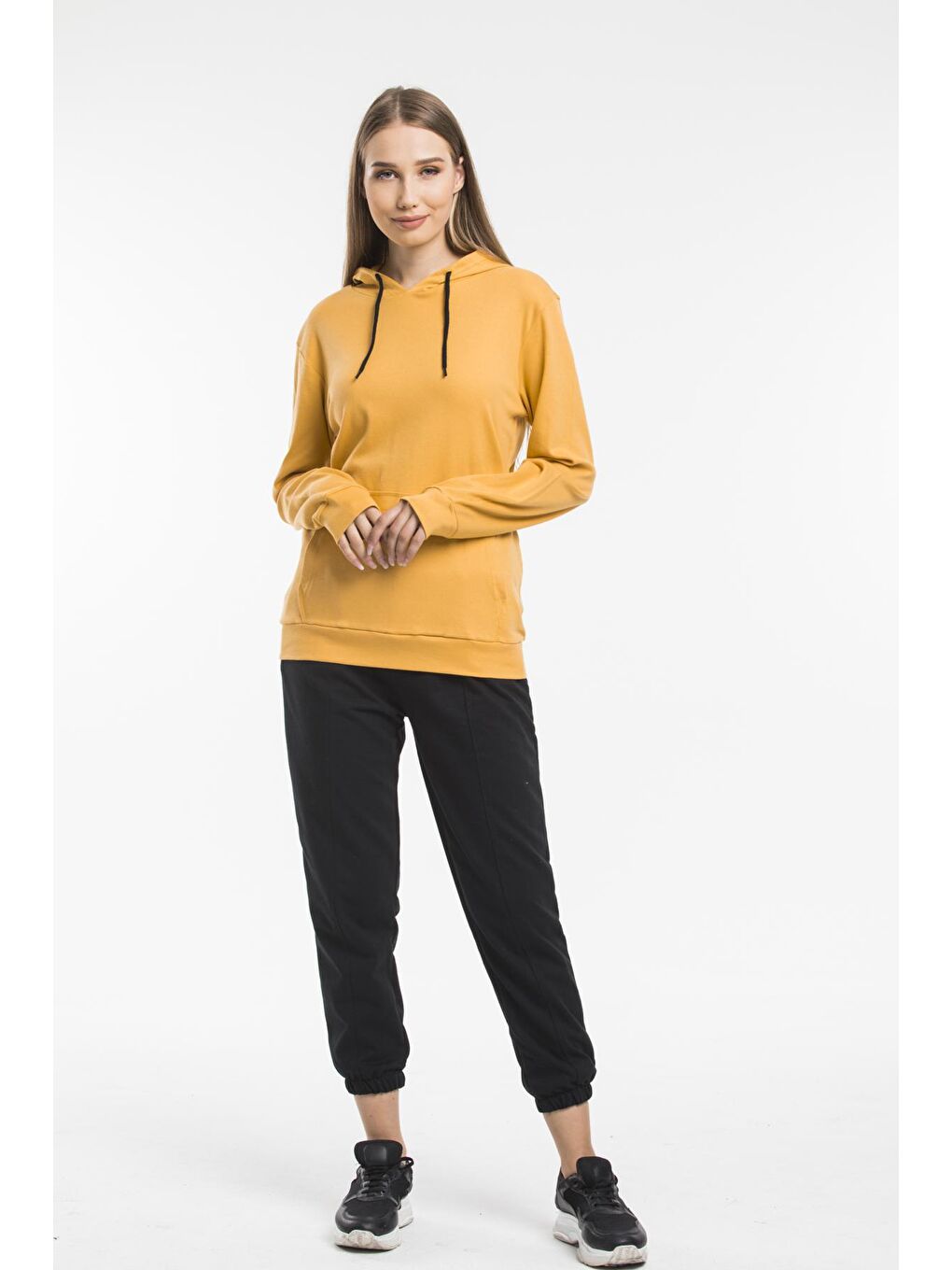 Süperlife Sarı Kadın Kapüşonlu Oversize Fit Sweatshirt spr21k55 - 1