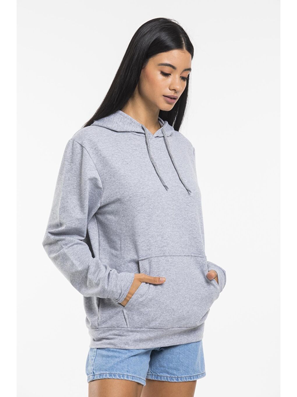 Süperlife Açık Gri Kadın Kapşonlu Oversize Fit Sweatshirt spr21k55 - 1