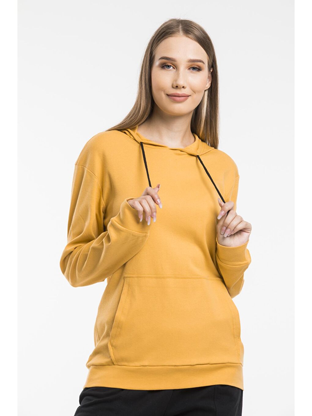 Süperlife Sarı Kadın Kapüşonlu Oversize Fit Sweatshirt spr21k55 - 2