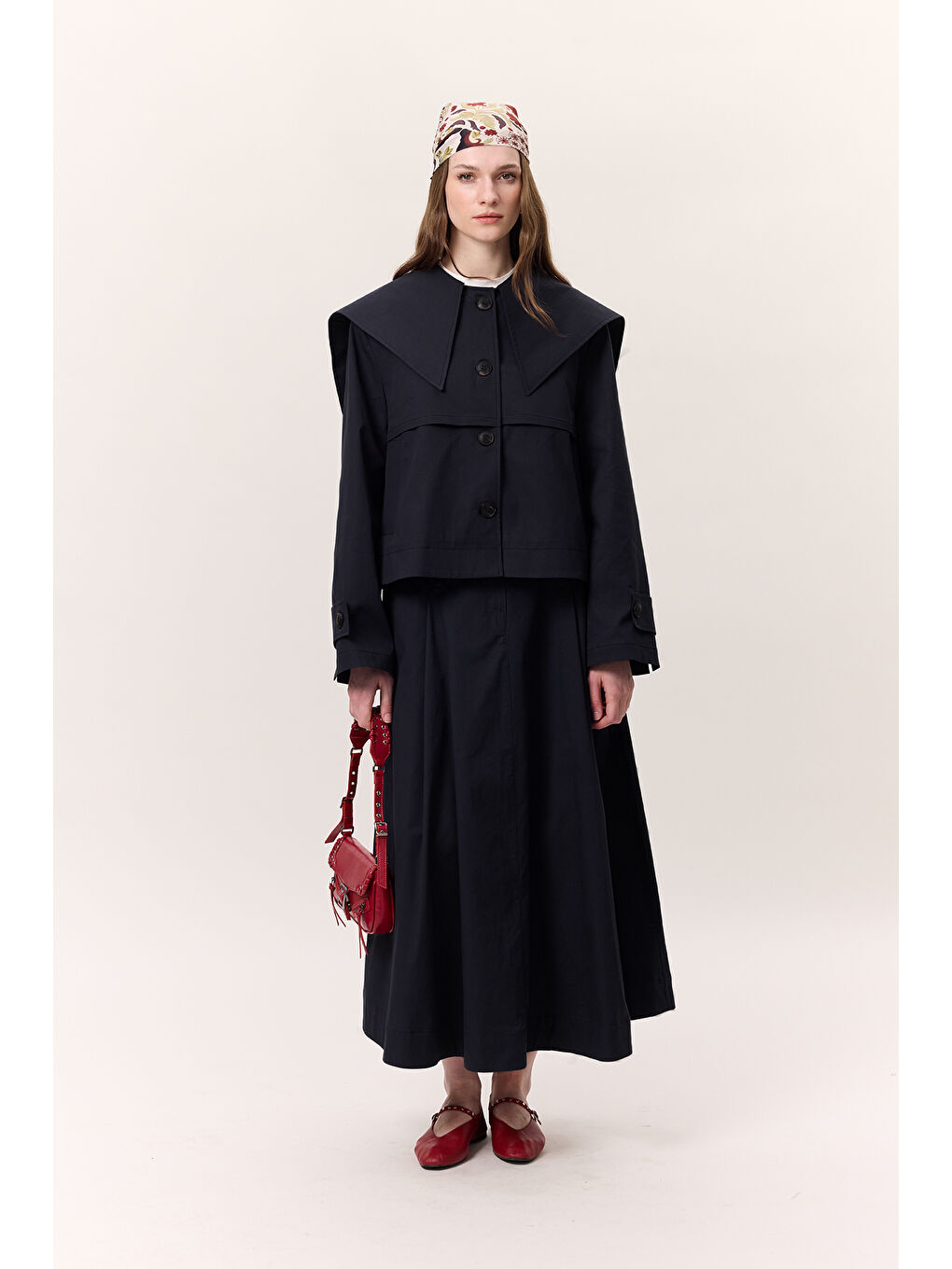 Geniş Yaka Gabardin Ceket Lacivert-3