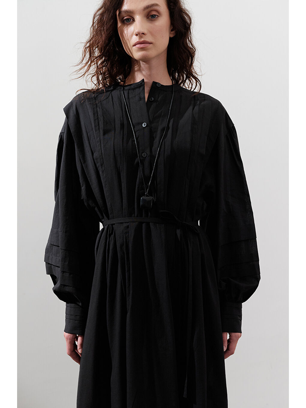 Nervürlü Geniş Elbise Siyah-2