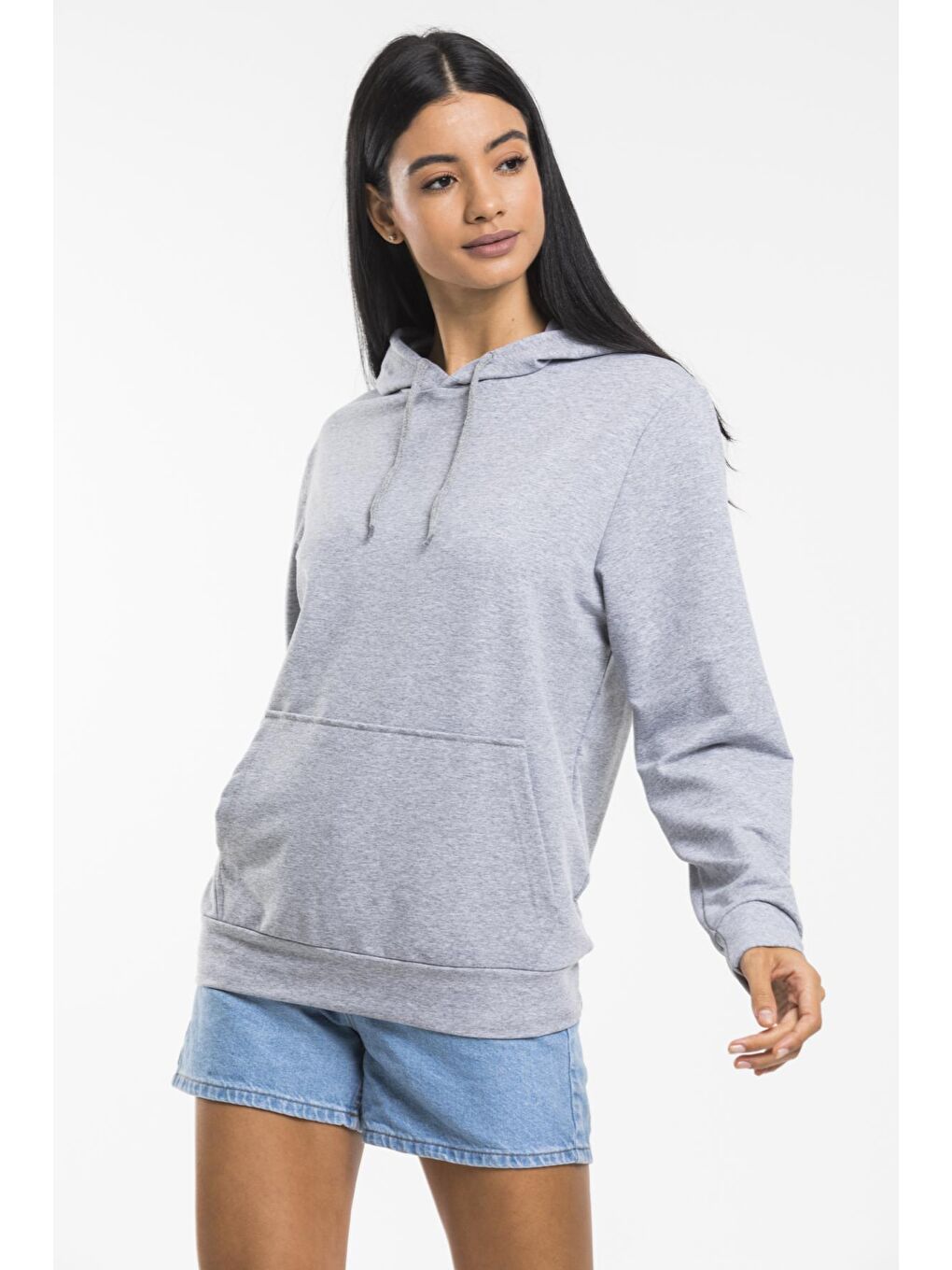 Süperlife Açık Gri Kadın Kapşonlu Oversize Fit Sweatshirt spr21k55 - 2