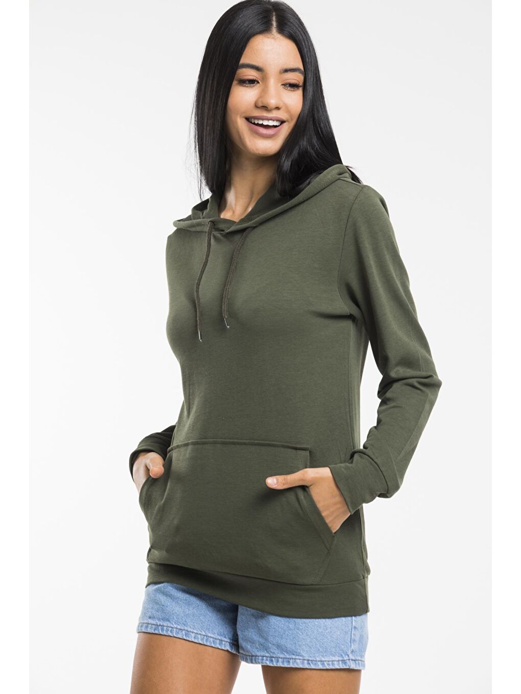 Süperlife Haki Kadın Kapüşonlu Oversize Fit Sweatshirt spr21k55 - 2