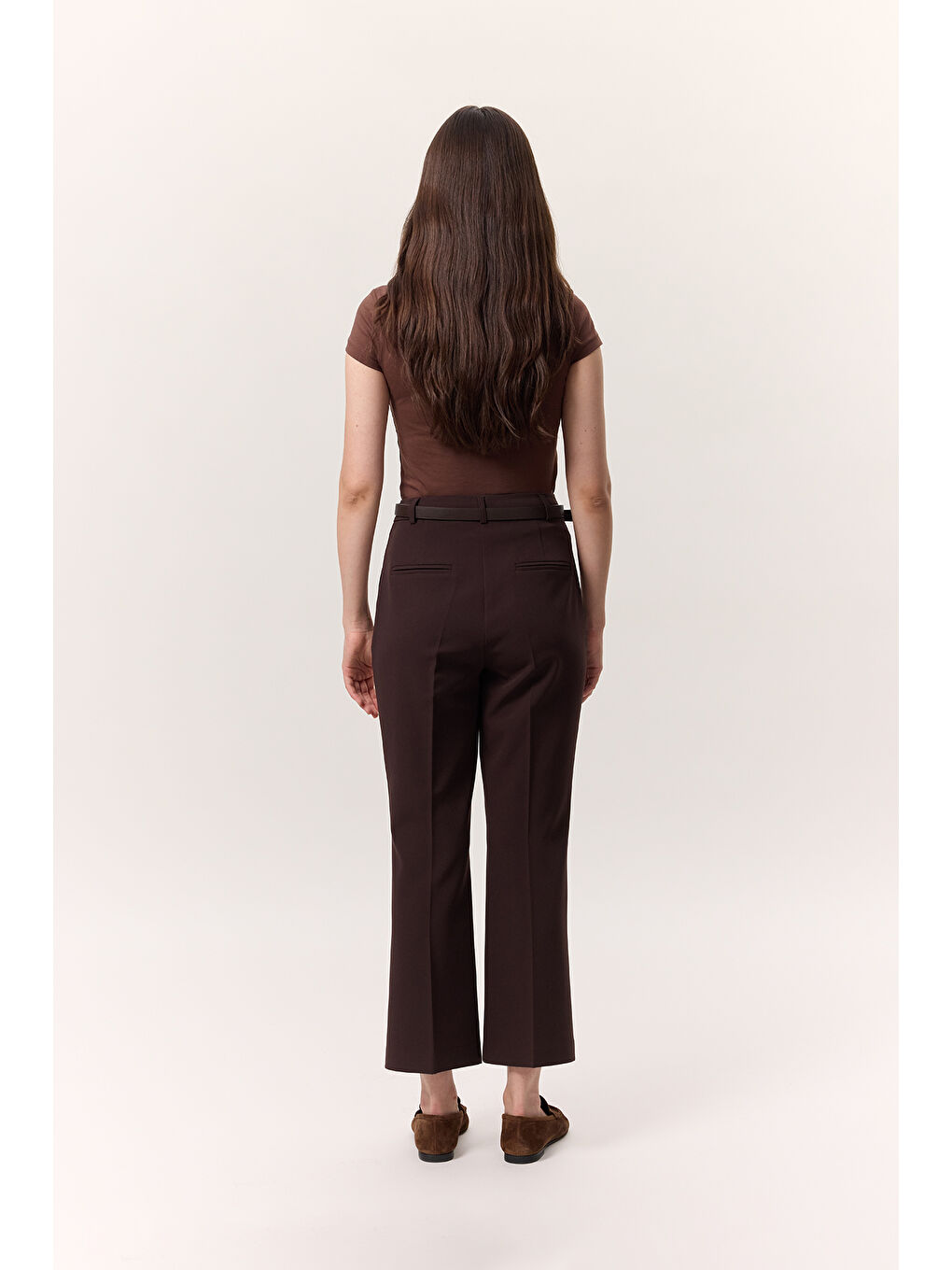 Dikiş Detaylı Flare Pantolon Kahverengi-5