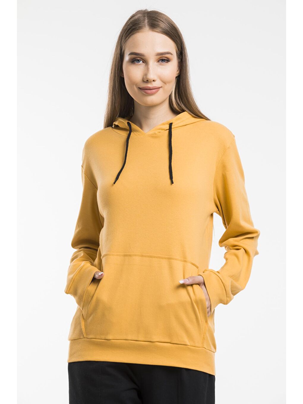 Süperlife Sarı Kadın Kapüşonlu Oversize Fit Sweatshirt spr21k55 - 3