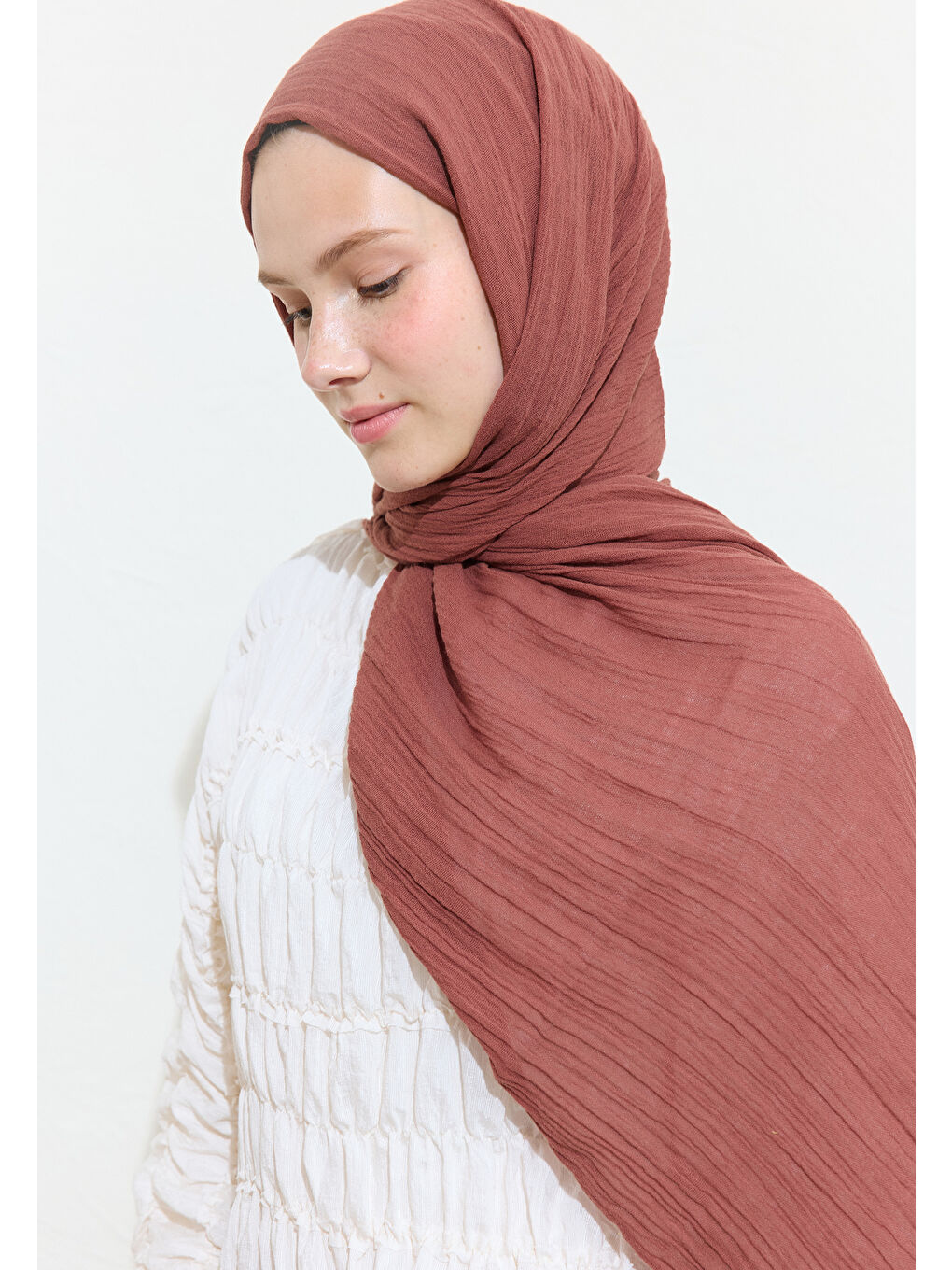 Pembe Cranberry Sauce Pamuklu Keten Şal-2