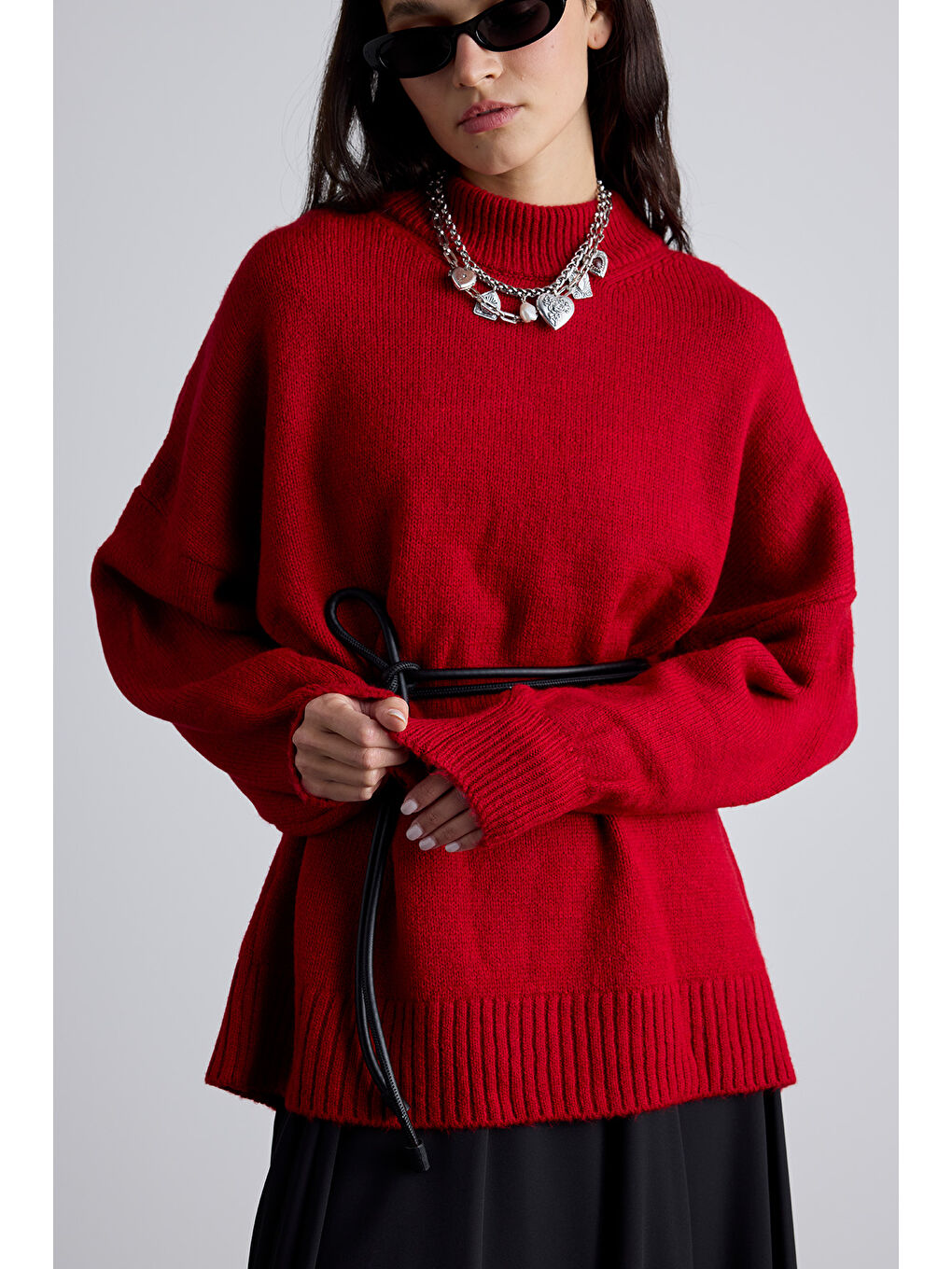 Bağlamalı Kordon Deri Kemer Siyah-1