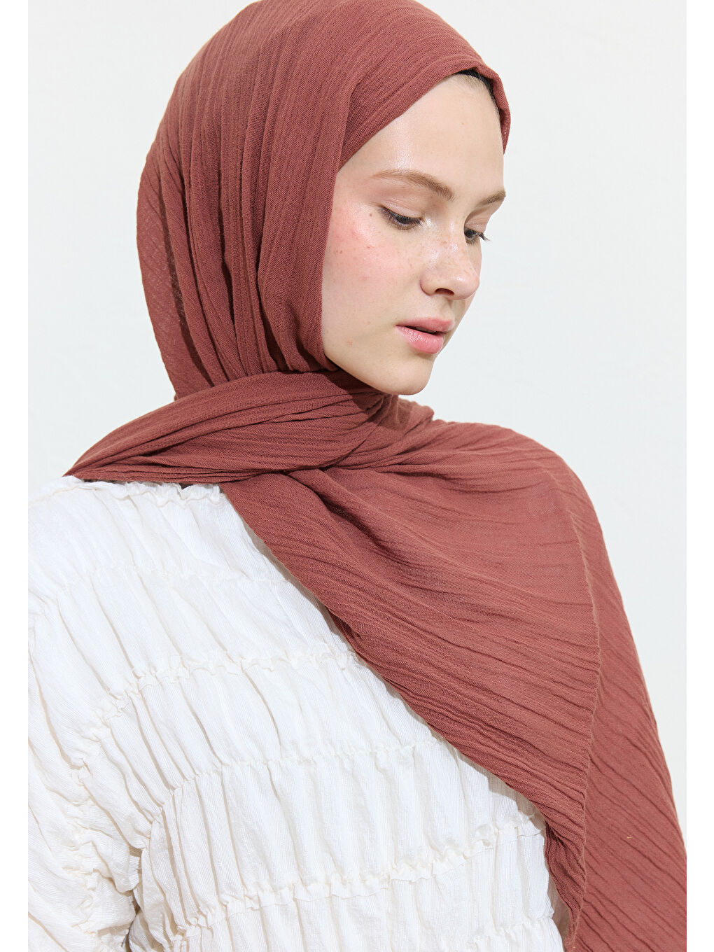 Pembe Cranberry Sauce Pamuklu Keten Şal-4