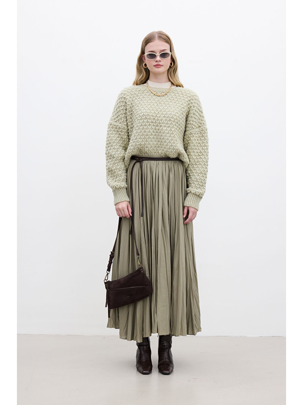 Desenli Örgü Triko Kazak Soft Yeşil-3