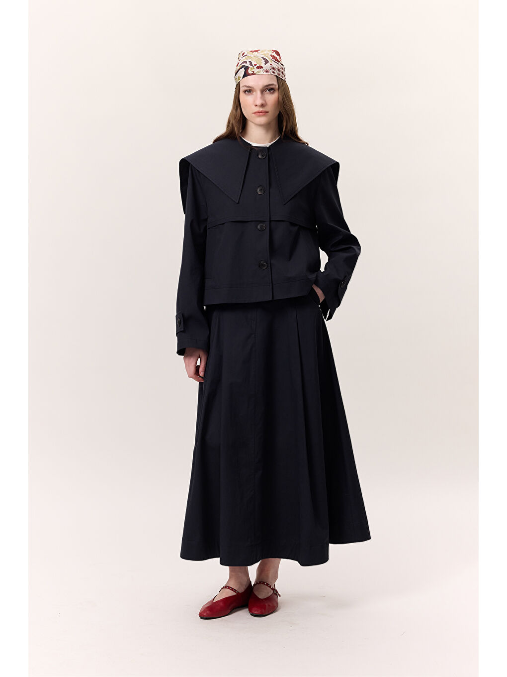 Geniş Yaka Gabardin Ceket Lacivert-4