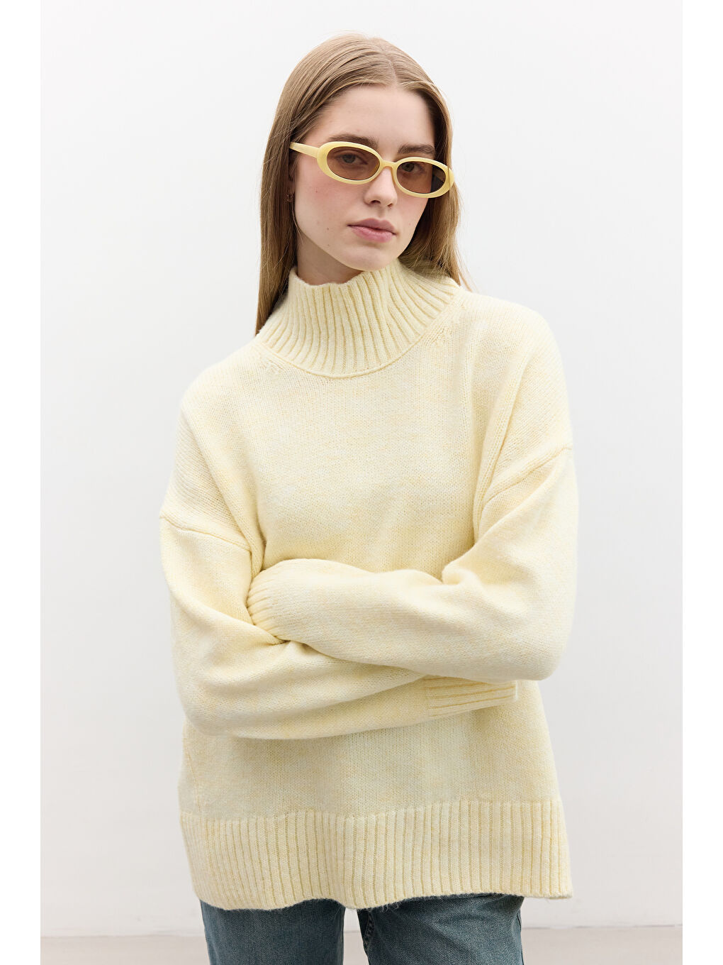 Oversize Yumuşak Kazak Sarı-1