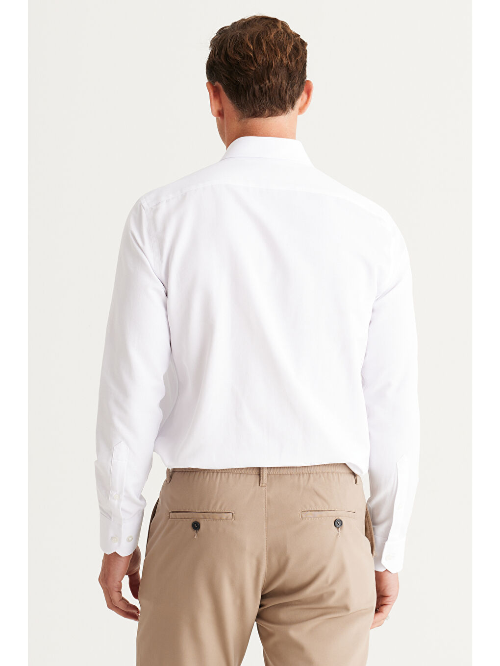 Erkek Beyaz Slim Fit Dar Kesim Oxford Düğmeli Yaka Armürlü Pamuklu Gömlek-7