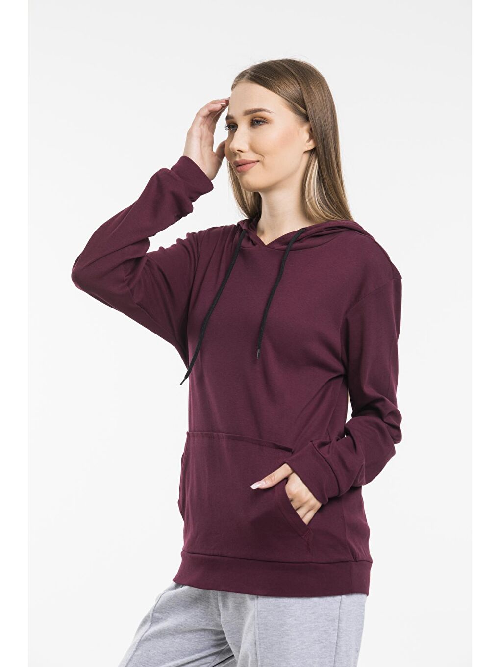 Süperlife Koyu Bordo Kadın Kapşonlu Oversize Fit Sweatshirt spr21k55 - 2