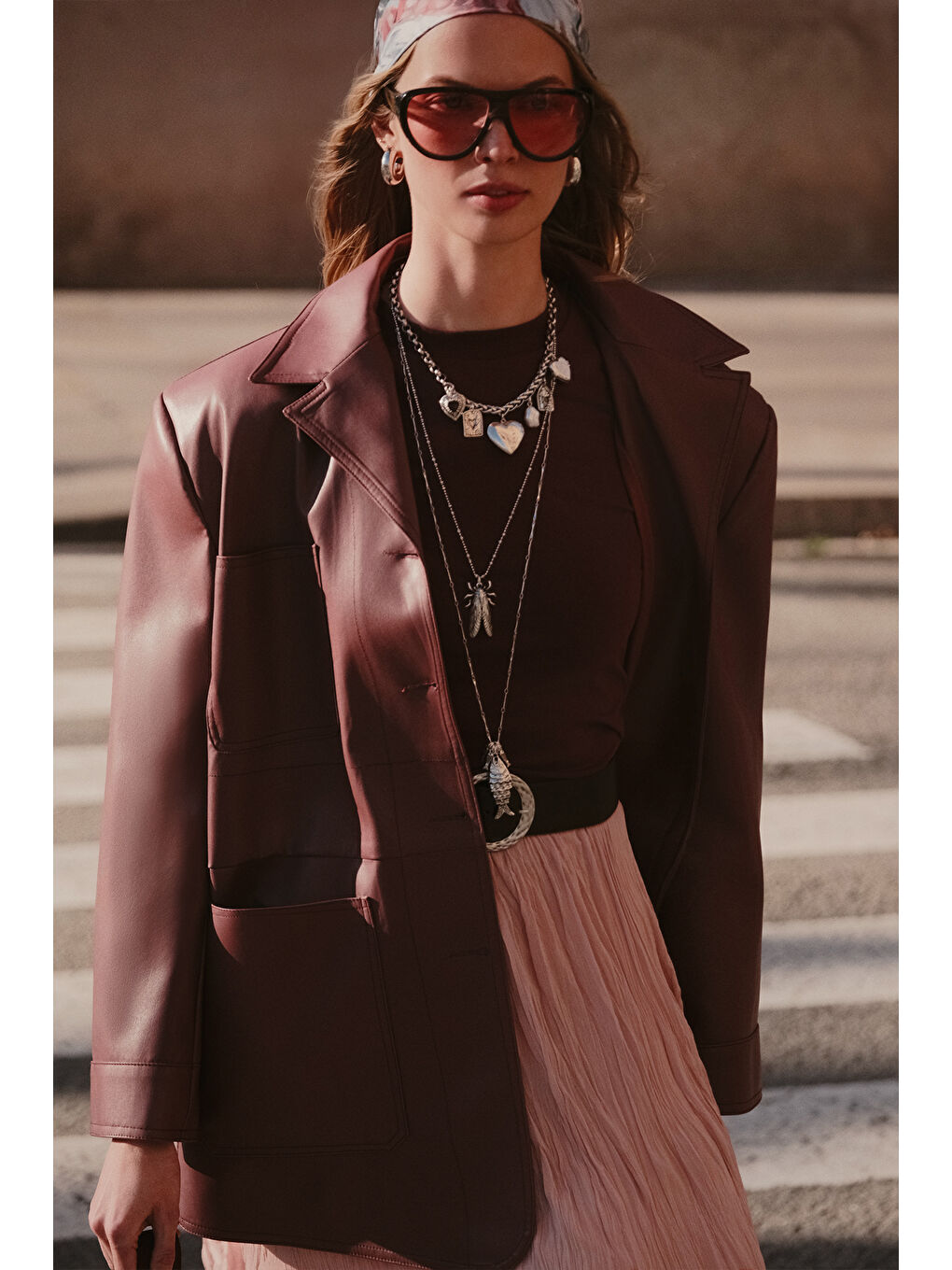 Pembe Retro Deri Ceket Gülkurusu-2